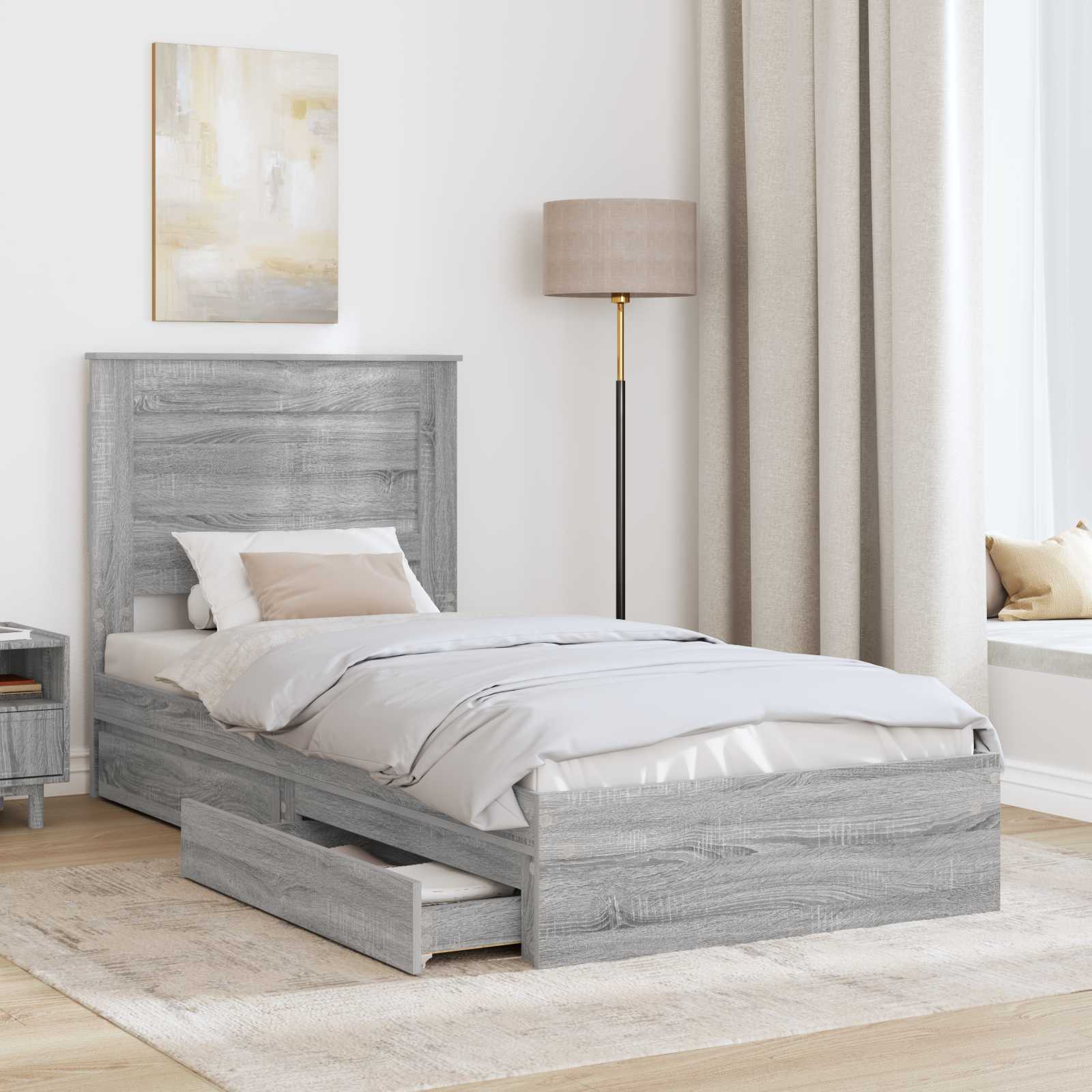 Krevet s od storage Siva Sonoma 90 x 200 cm Konstruirano drvo