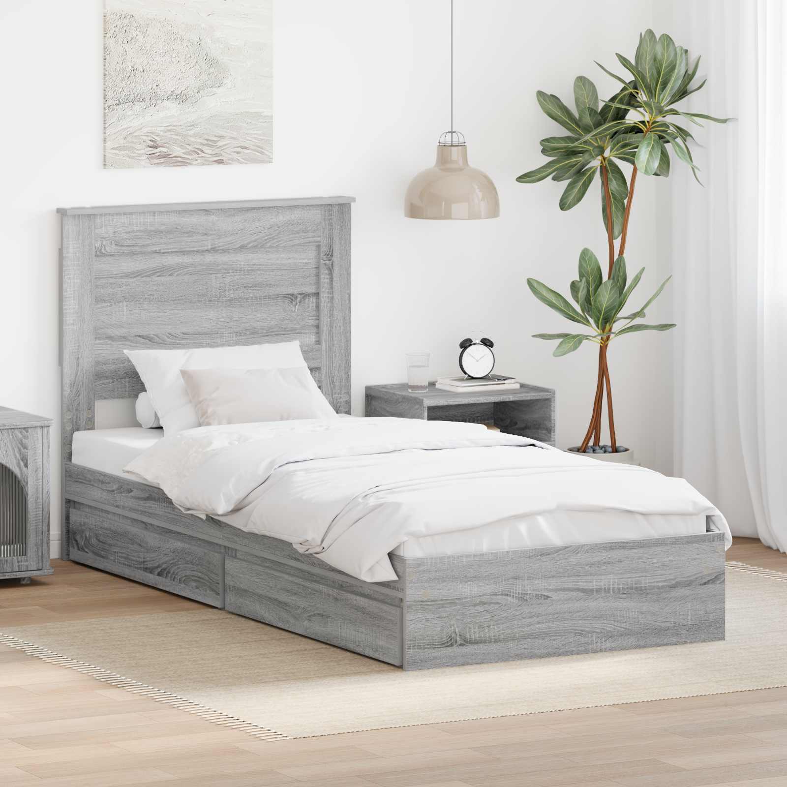 Krevet s od storage Siva Sonoma 75 x 190 cm Konstruirano drvo