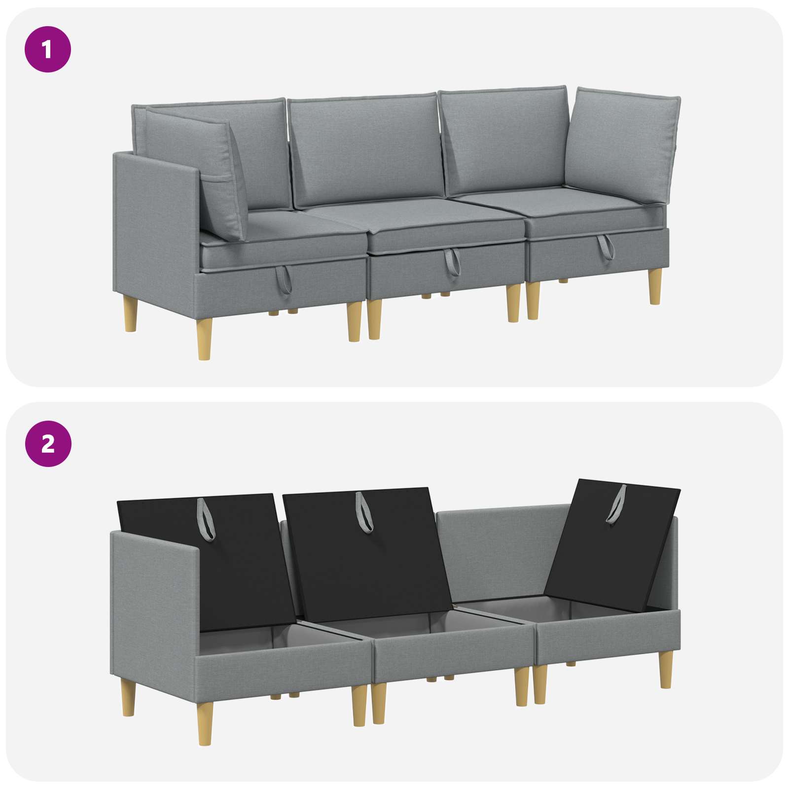 Set namještaja za dnevni boravak 3 pcs Svjetlosiva Tkanina