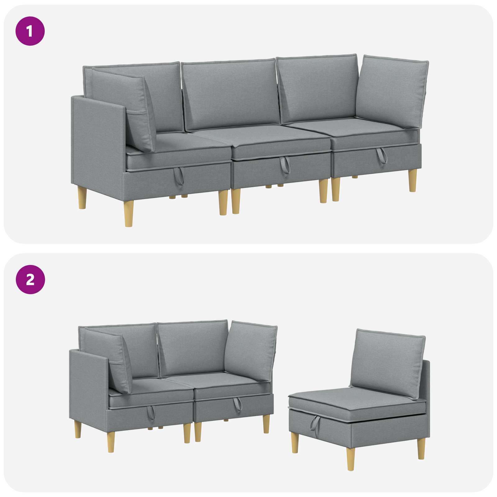 Set namještaja za dnevni boravak 3 pcs Svjetlosiva Tkanina
