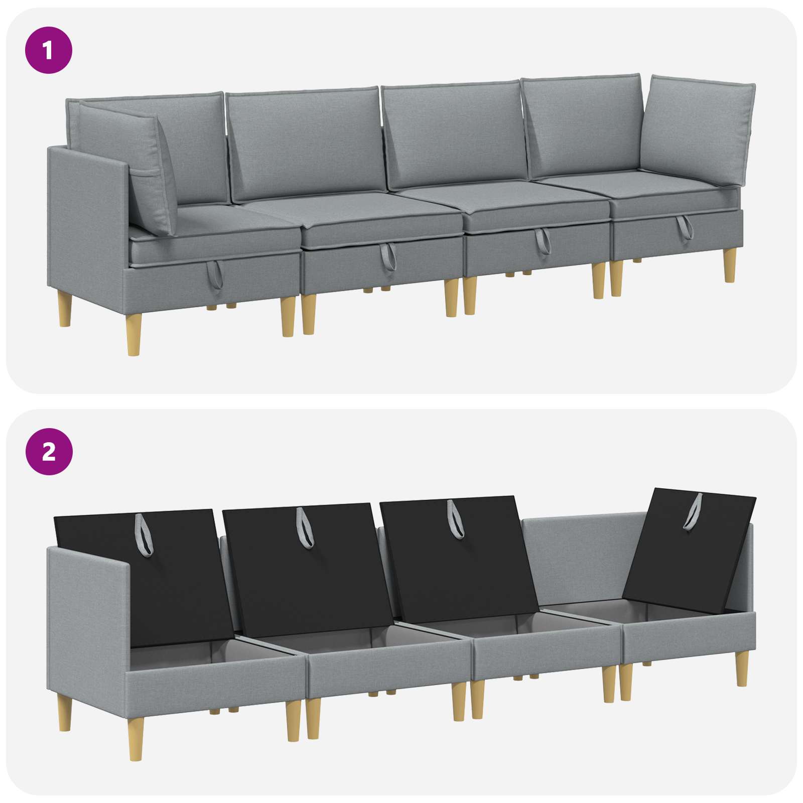 Modularni set sofe sa skladištem 4 pcs Svjetlosiva Tkanina
