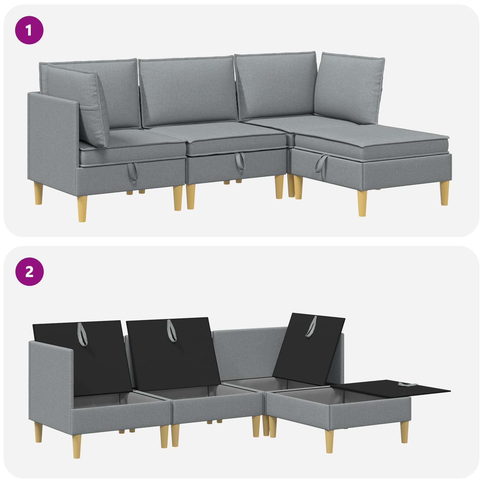 Set namještaja za dnevni boravak 4 pcs Svjetlosiva Tkanina
