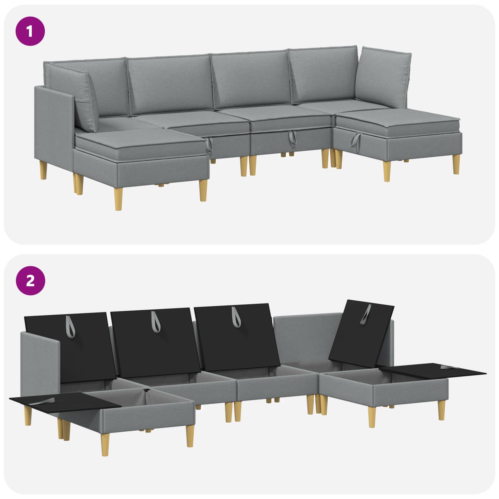 Set namještaja za dnevni boravak 6 pcs Svjetlosiva Tkanina