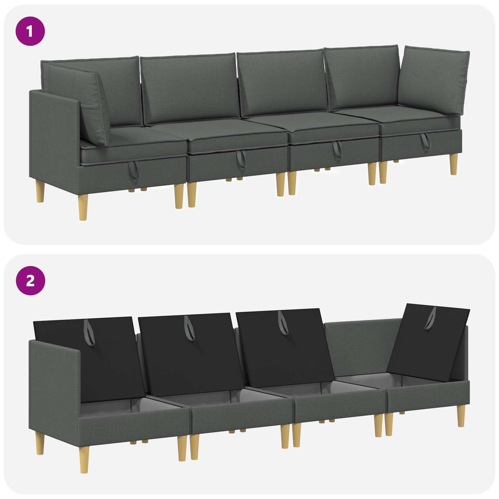 Modularni set sofe sa skladištem 4 pcs Tamnosiva Tkanina
