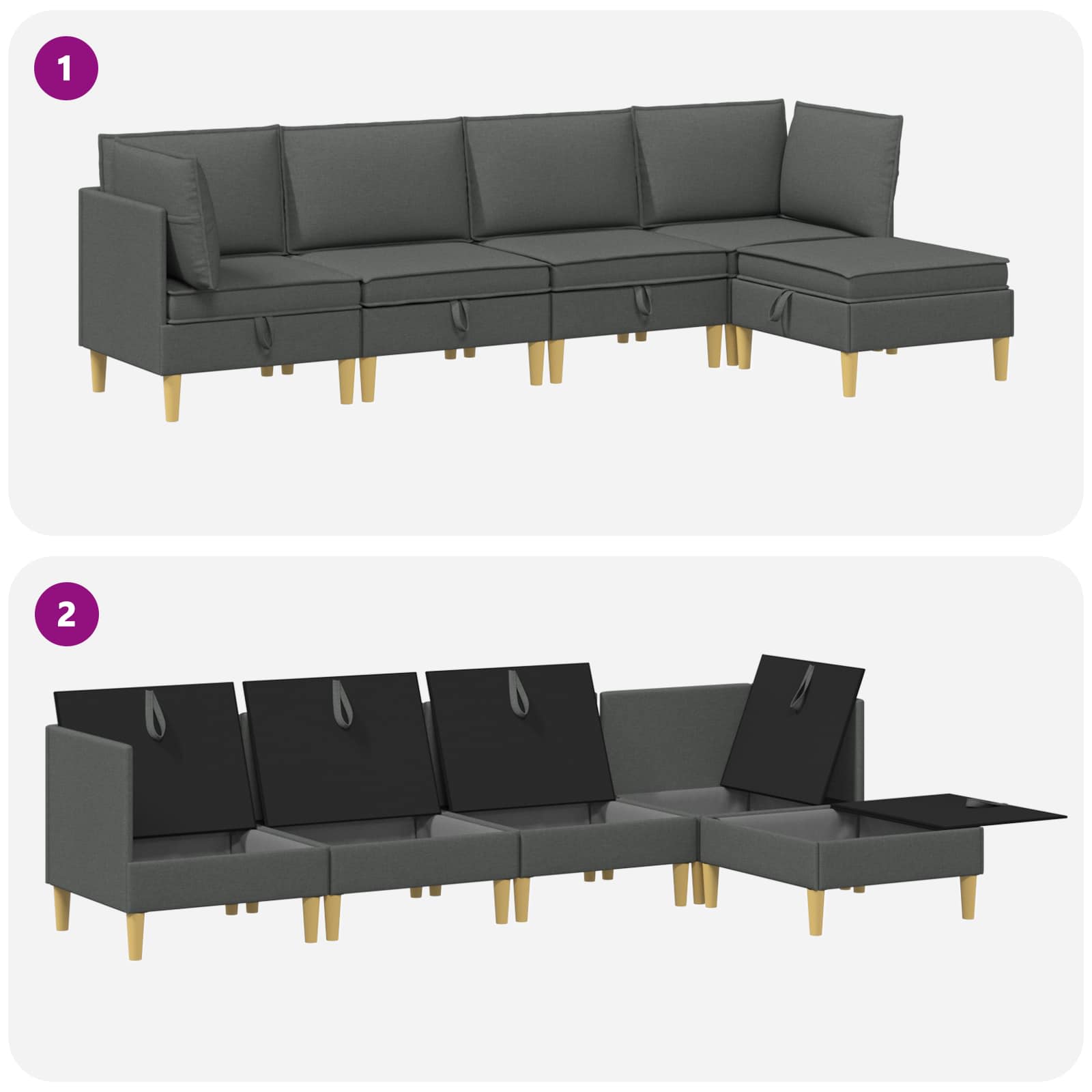 Set namještaja za dnevni boravak 5 pcs Tamnosiva Tkanina