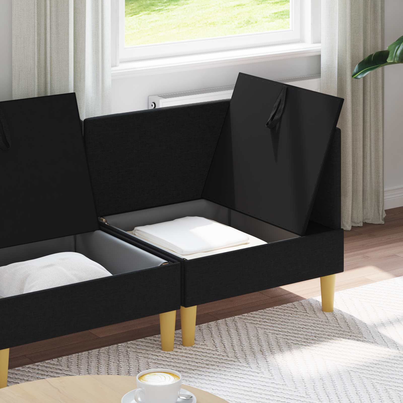 Set namještaja za dnevni boravak s jastukom 3 pcs Crna Tkanina