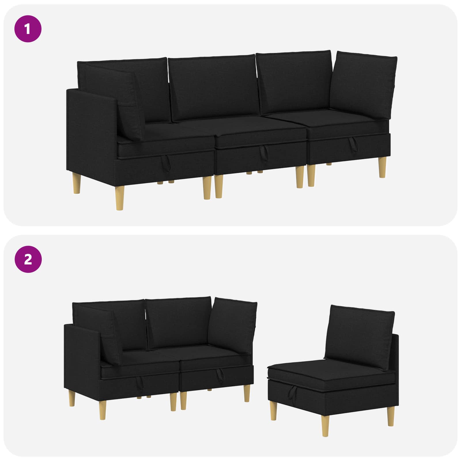 Set namještaja za dnevni boravak s jastukom 3 pcs Crna Tkanina