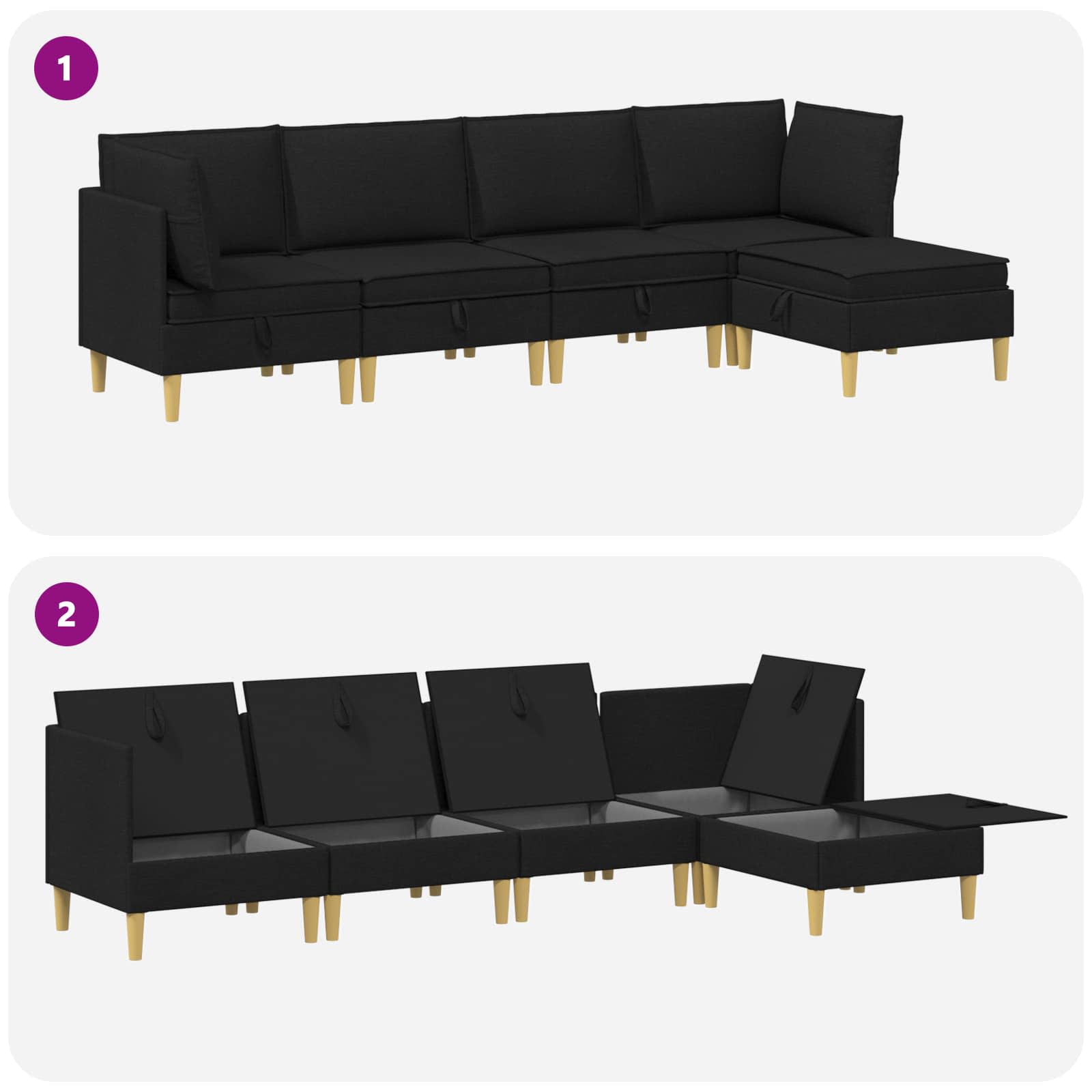Set namještaja za dnevni boravak s jastukom 5 pcs Crna Tkanina