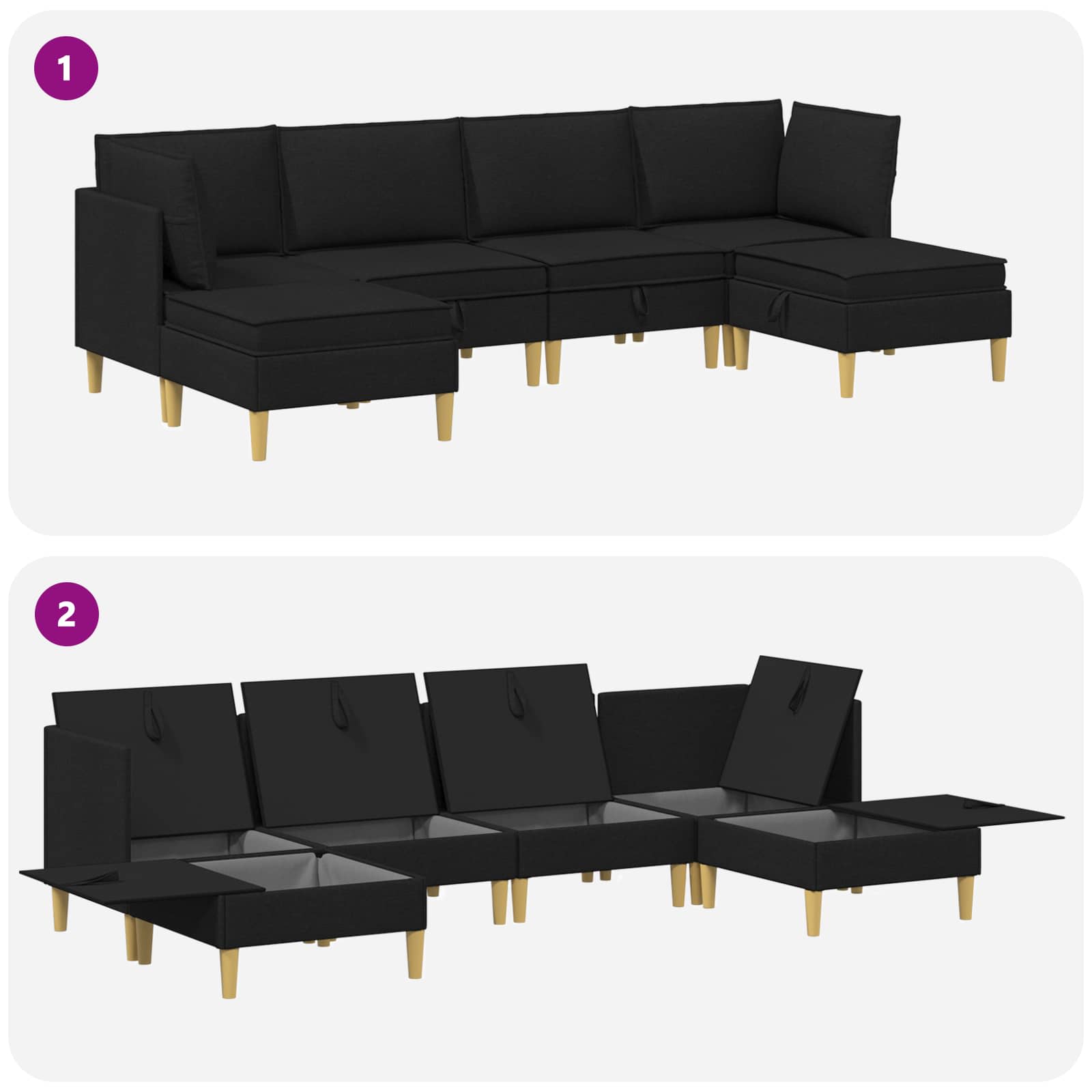 Set namještaja za dnevni boravak s jastukom 6 pcs Crna Tkanina