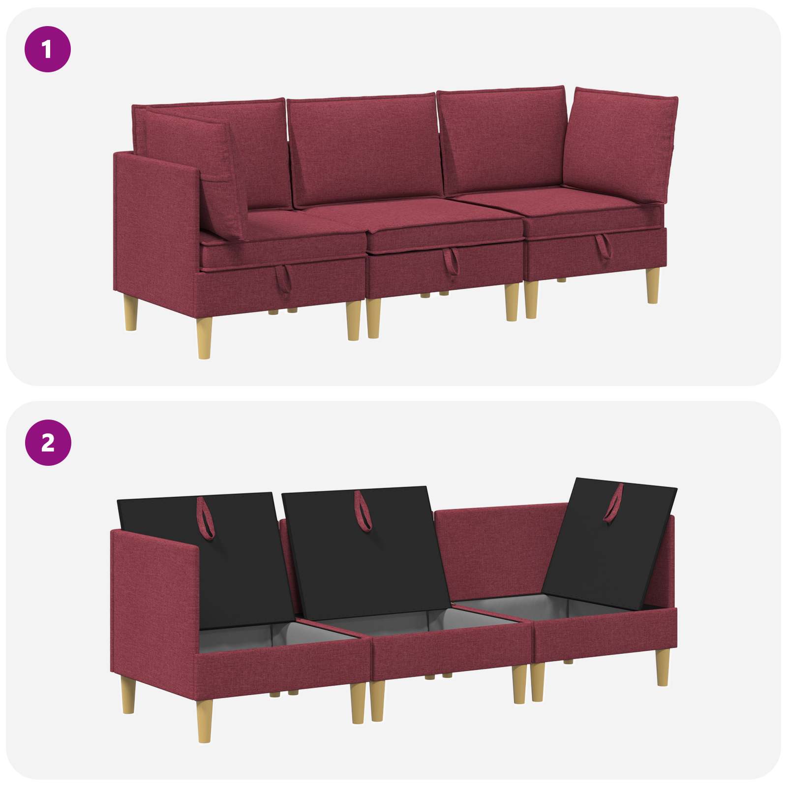 Set namještaja za dnevni boravak 3 pcs Vinska crvena Tkanina