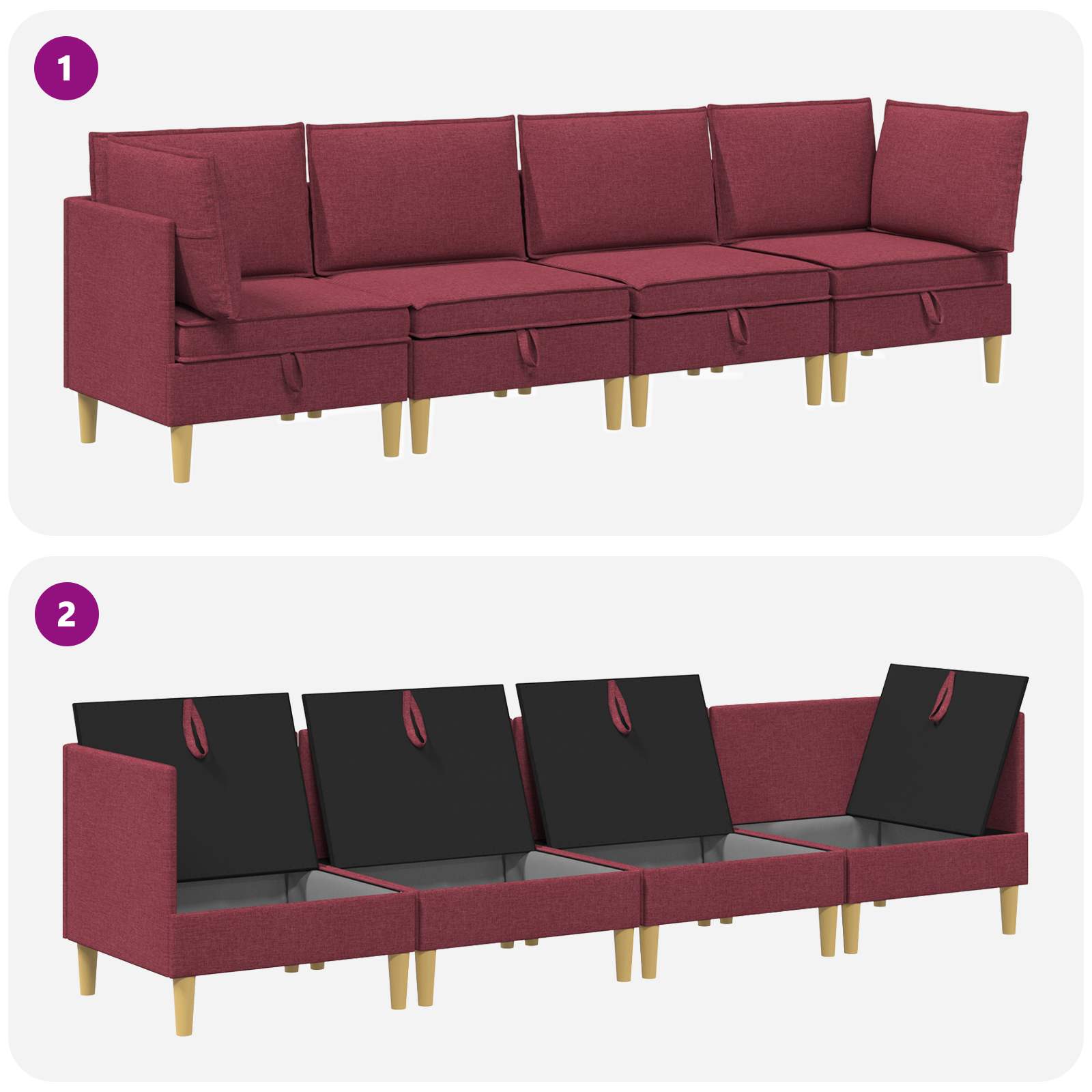 Set namještaja za dnevni boravak 4 pcs Vinska crvena Tkanina
