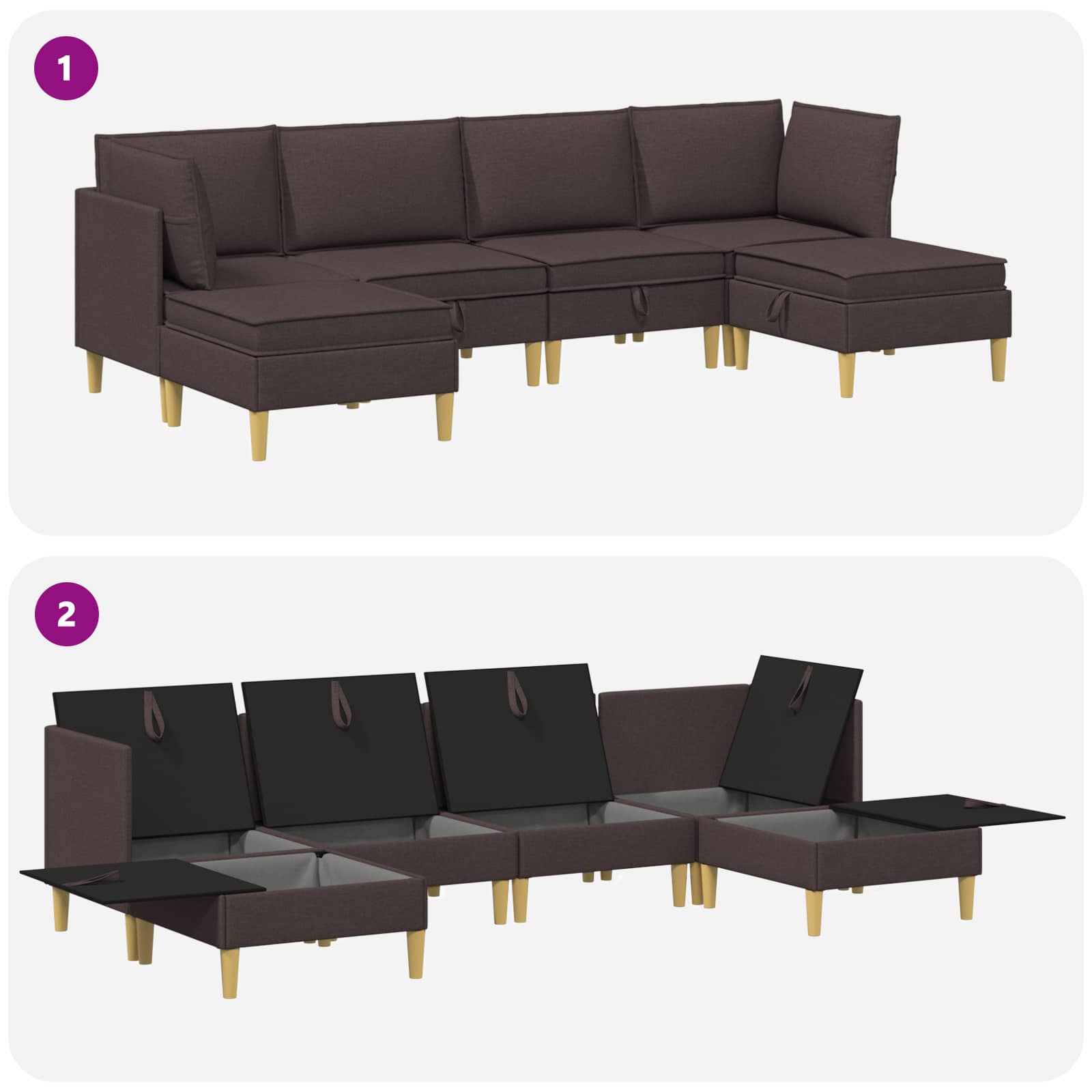 Set namještaja za dnevni boravak 6 pcs Tamno smeđa Tkanina