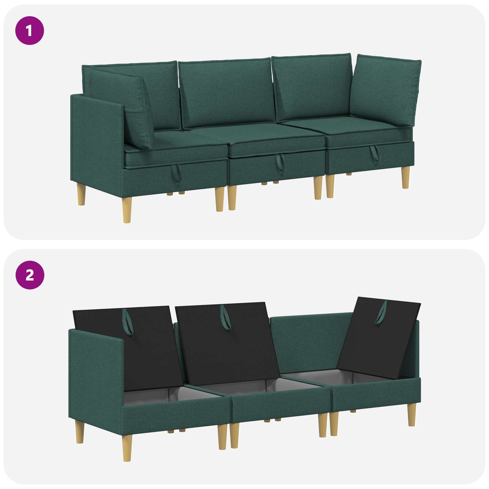 Set namještaja za dnevni boravak 3 pcs Tamnozelena Tkanina