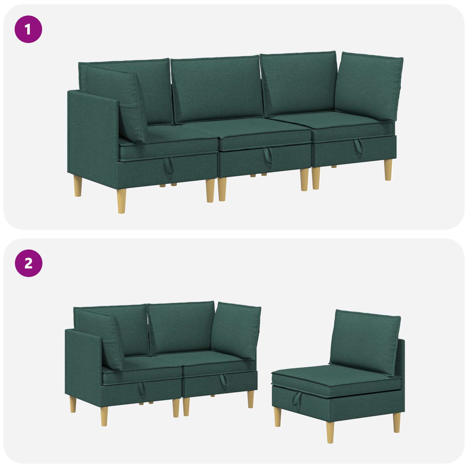 Set namještaja za dnevni boravak 3 pcs Tamnozelena Tkanina