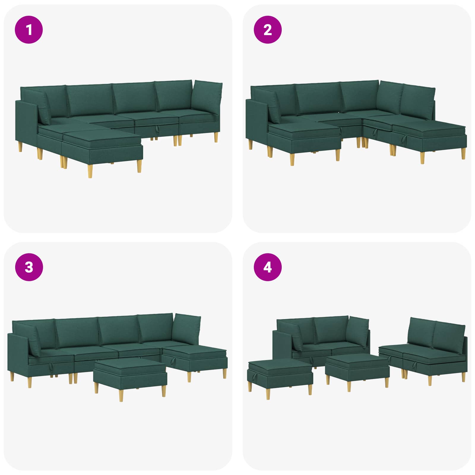 Set namještaja za dnevni boravak 6 pcs Tamnozelena Tkanina