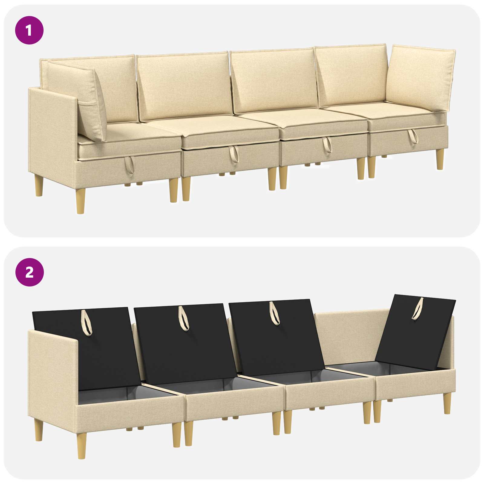 Set namještaja za dnevni boravak s jastukom 4 pcs Krem Tkanina