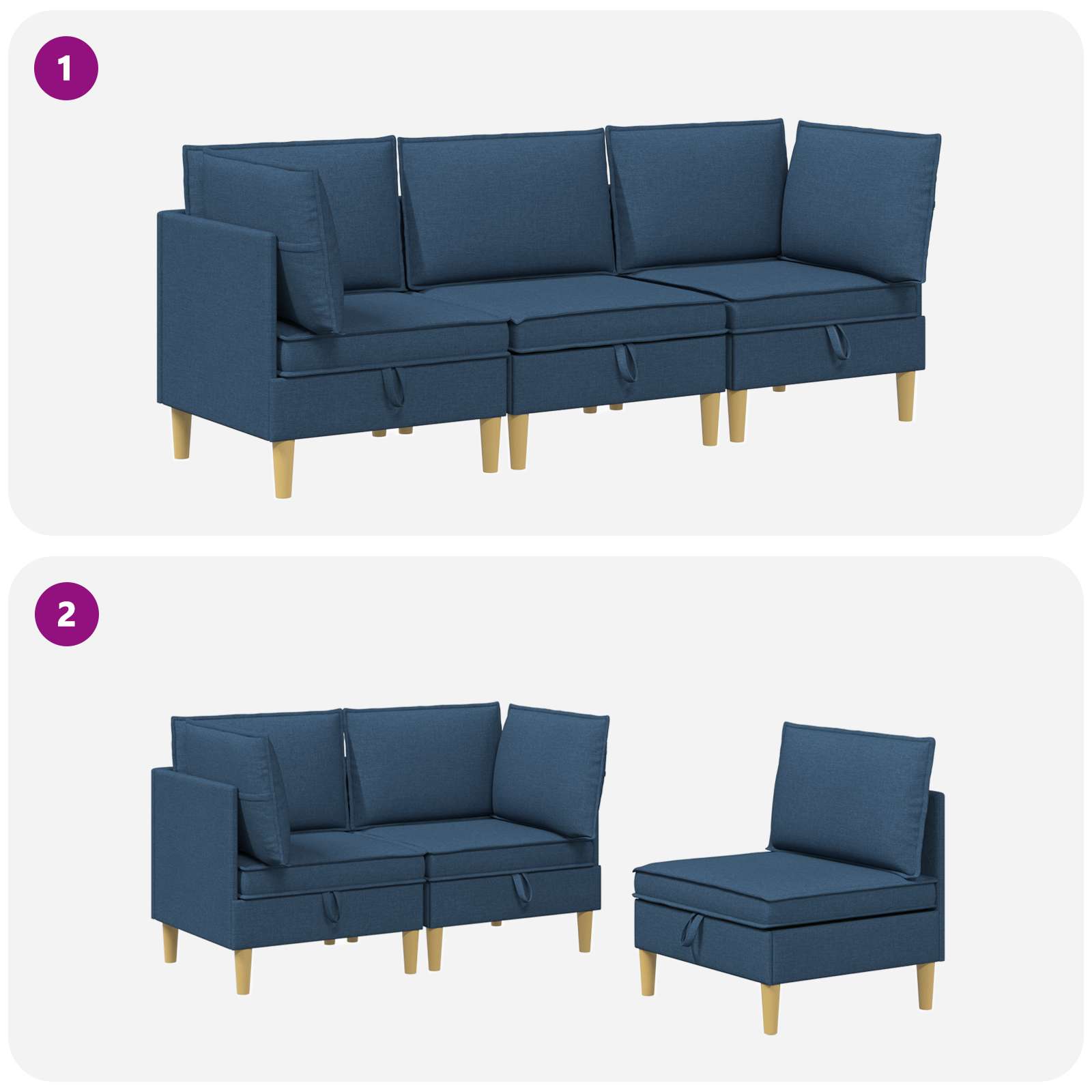 Set namještaja za dnevni boravak s jastukom 3 pcs Plava Tkanina