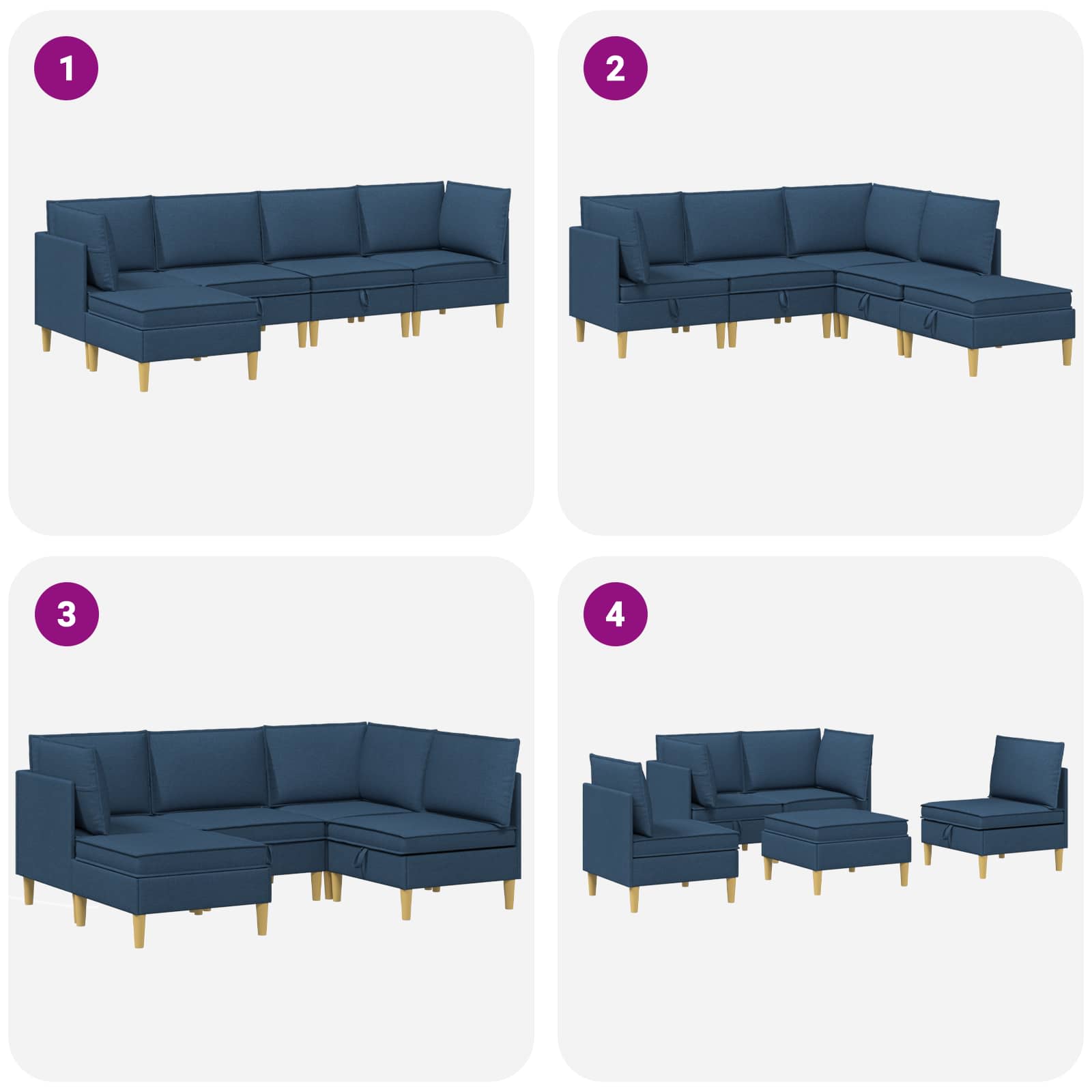 Set namještaja za dnevni boravak s jastukom 5 pcs Plava Tkanina