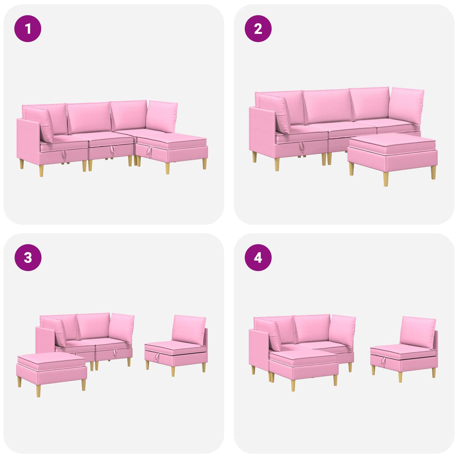 Set namještaja za dnevni boravak 4 pcs Ružičasta Tkanina