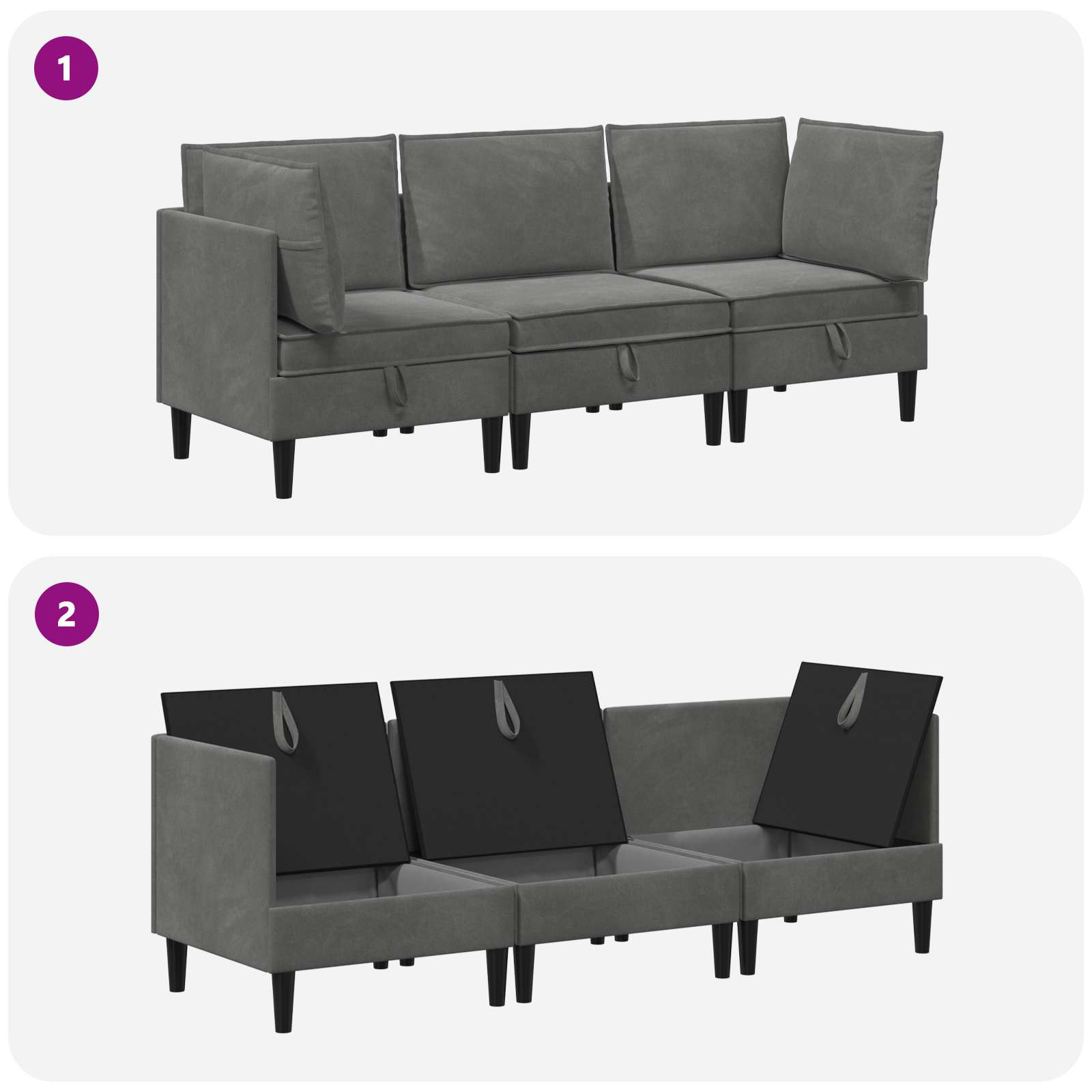 Set namještaja za dnevni boravak 3 pcs Tamnosiva Baršun