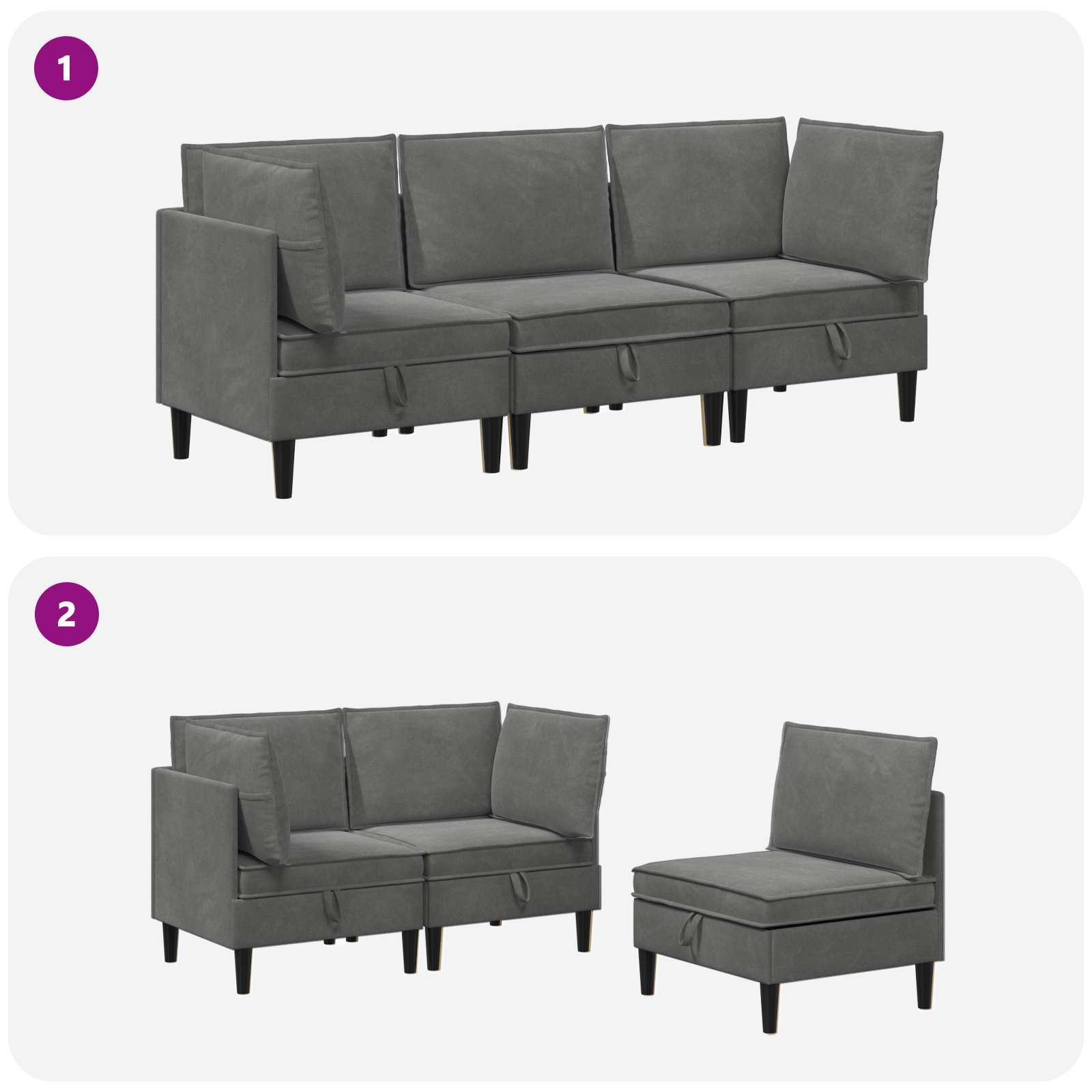 Set namještaja za dnevni boravak 3 pcs Tamnosiva Baršun