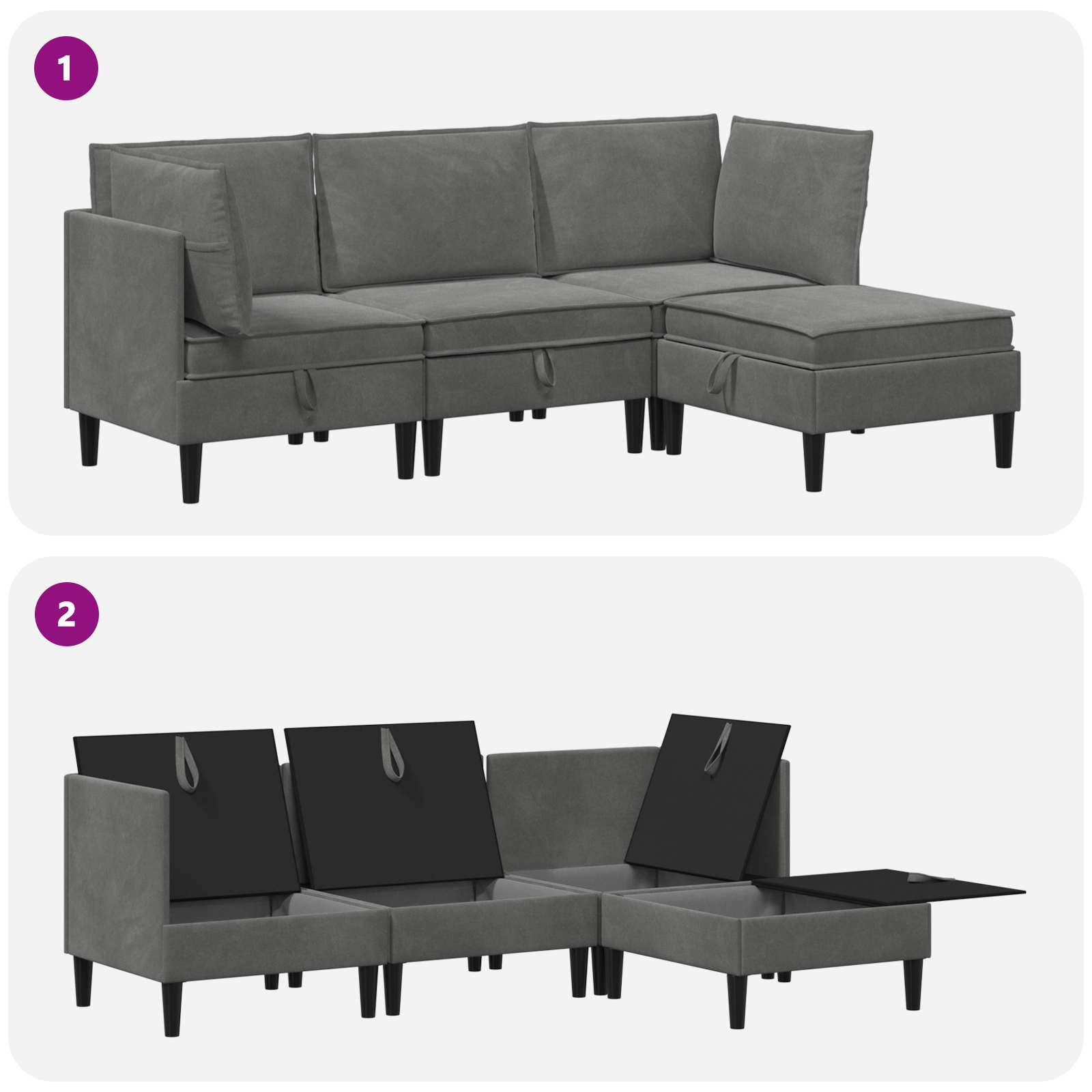 Set namještaja za dnevni boravak 4 pcs Tamnosiva Baršun