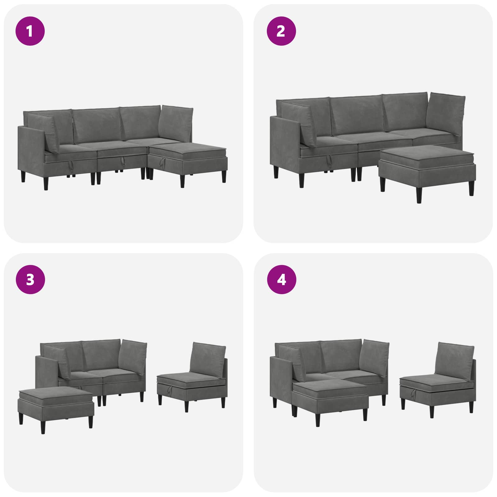 Set namještaja za dnevni boravak 4 pcs Tamnosiva Baršun