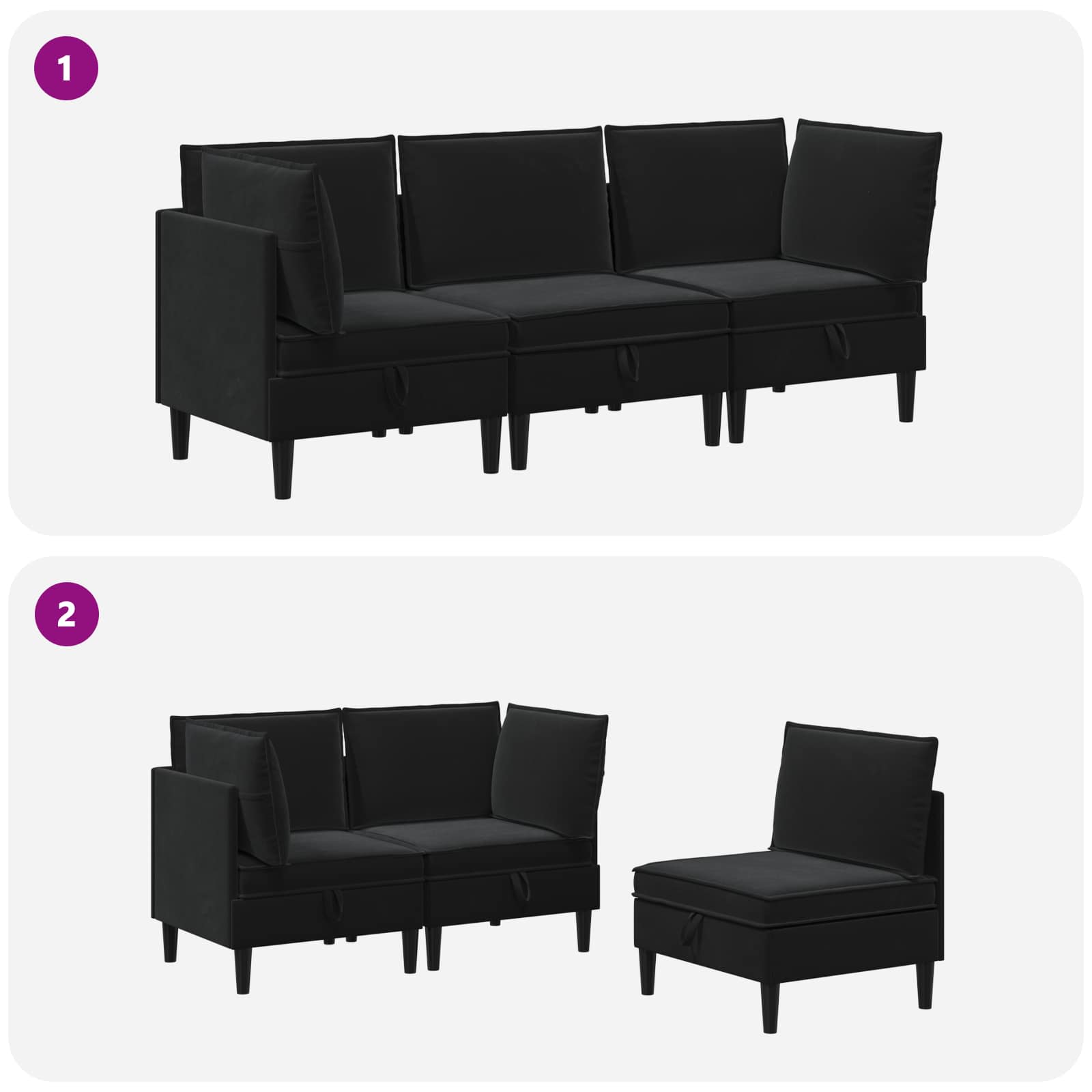 Set namještaja za dnevni boravak s jastukom 3 pcs Crna Baršun
