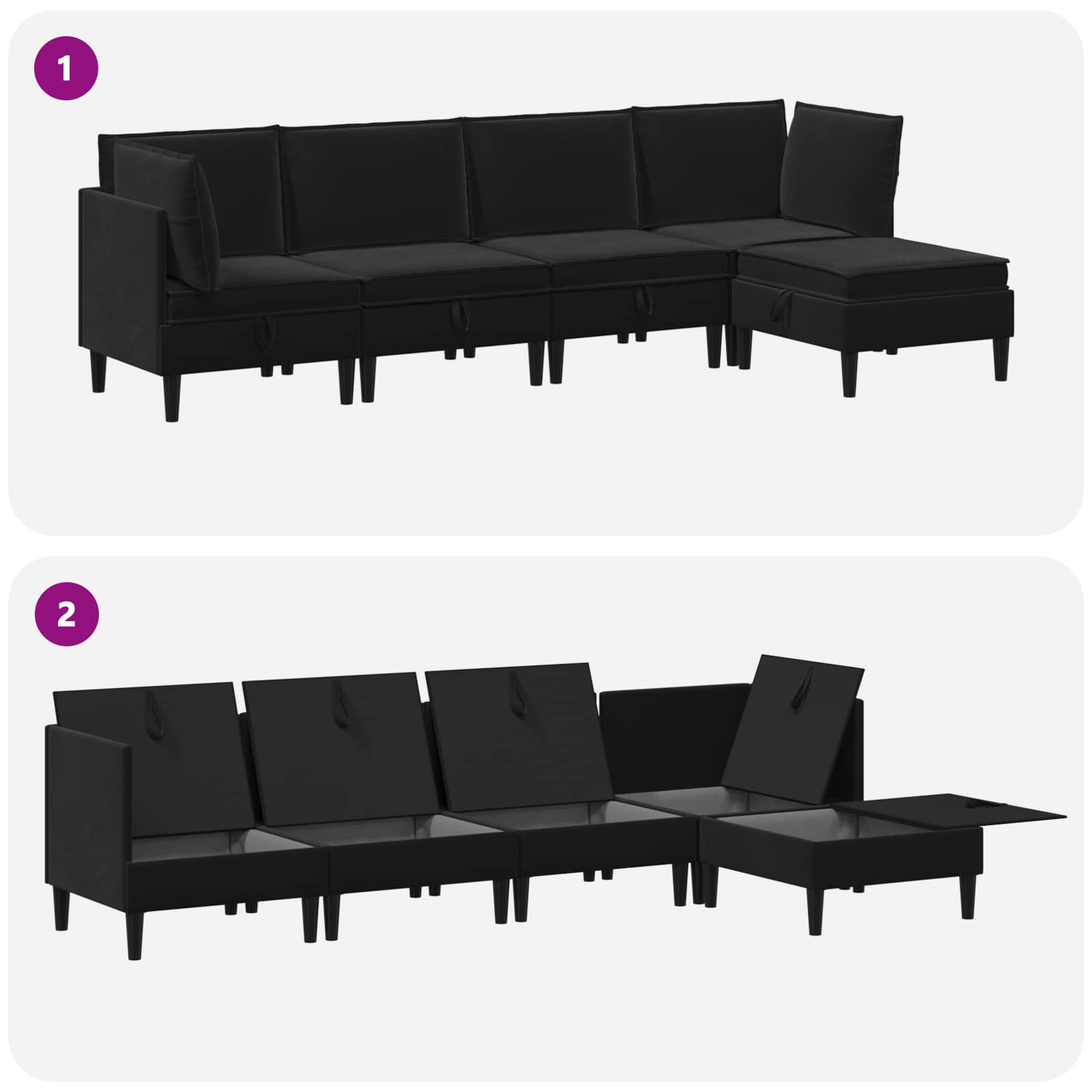 Set namještaja za dnevni boravak s jastukom 5 pcs Crna Baršun