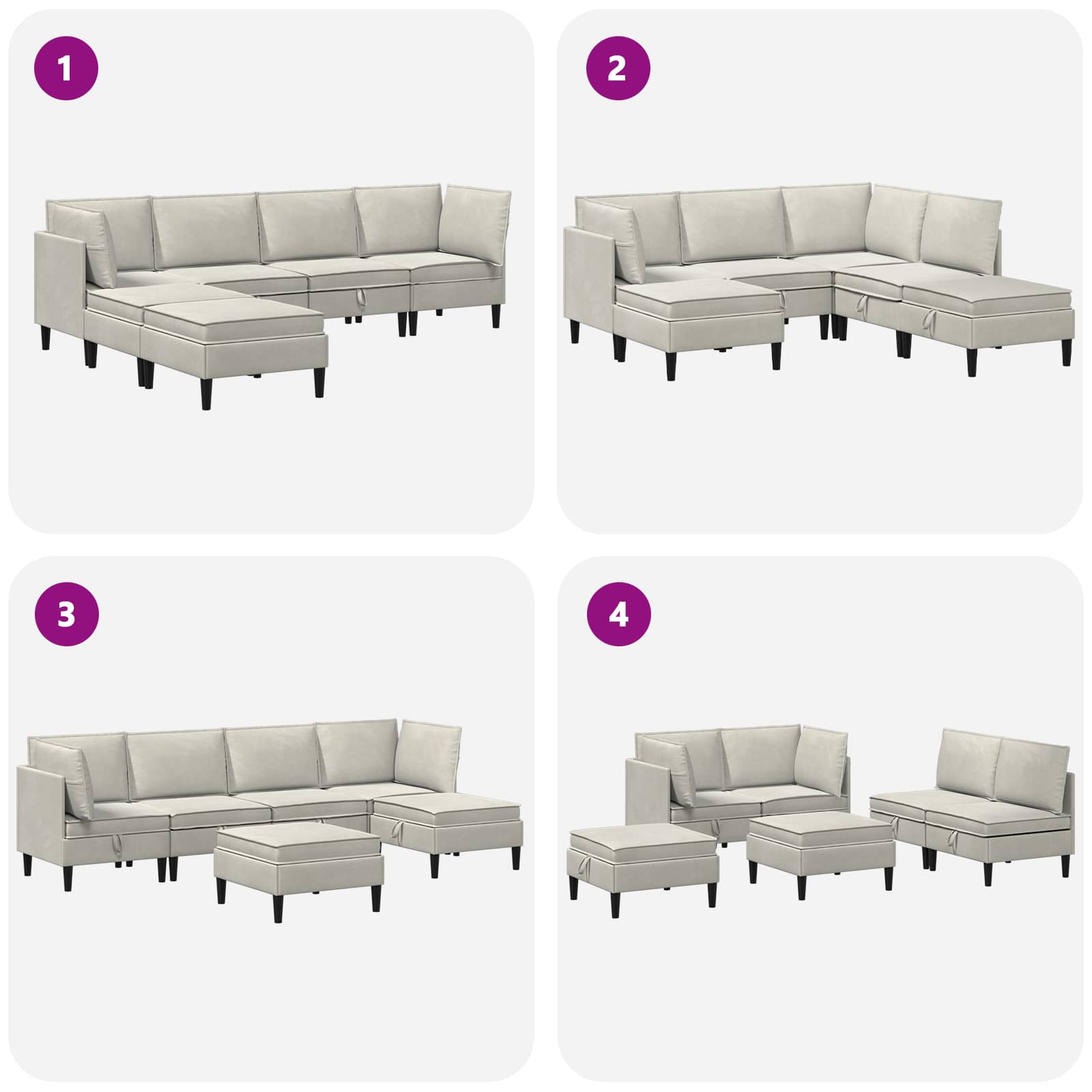 Set namještaja za dnevni boravak s jastukom 6 pcs Krem Baršun