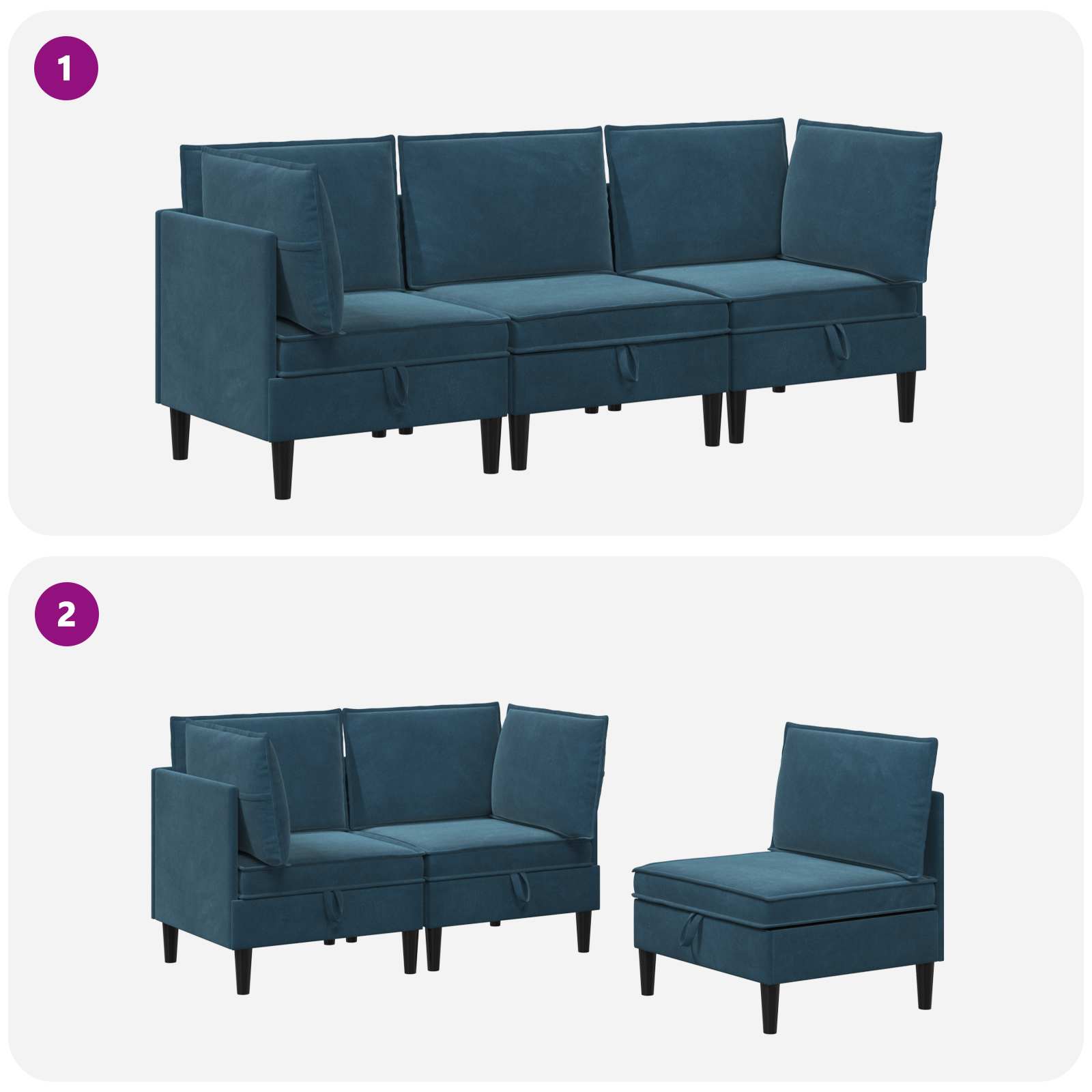 Set namještaja za dnevni boravak s jastukom 3 pcs Plava Baršun