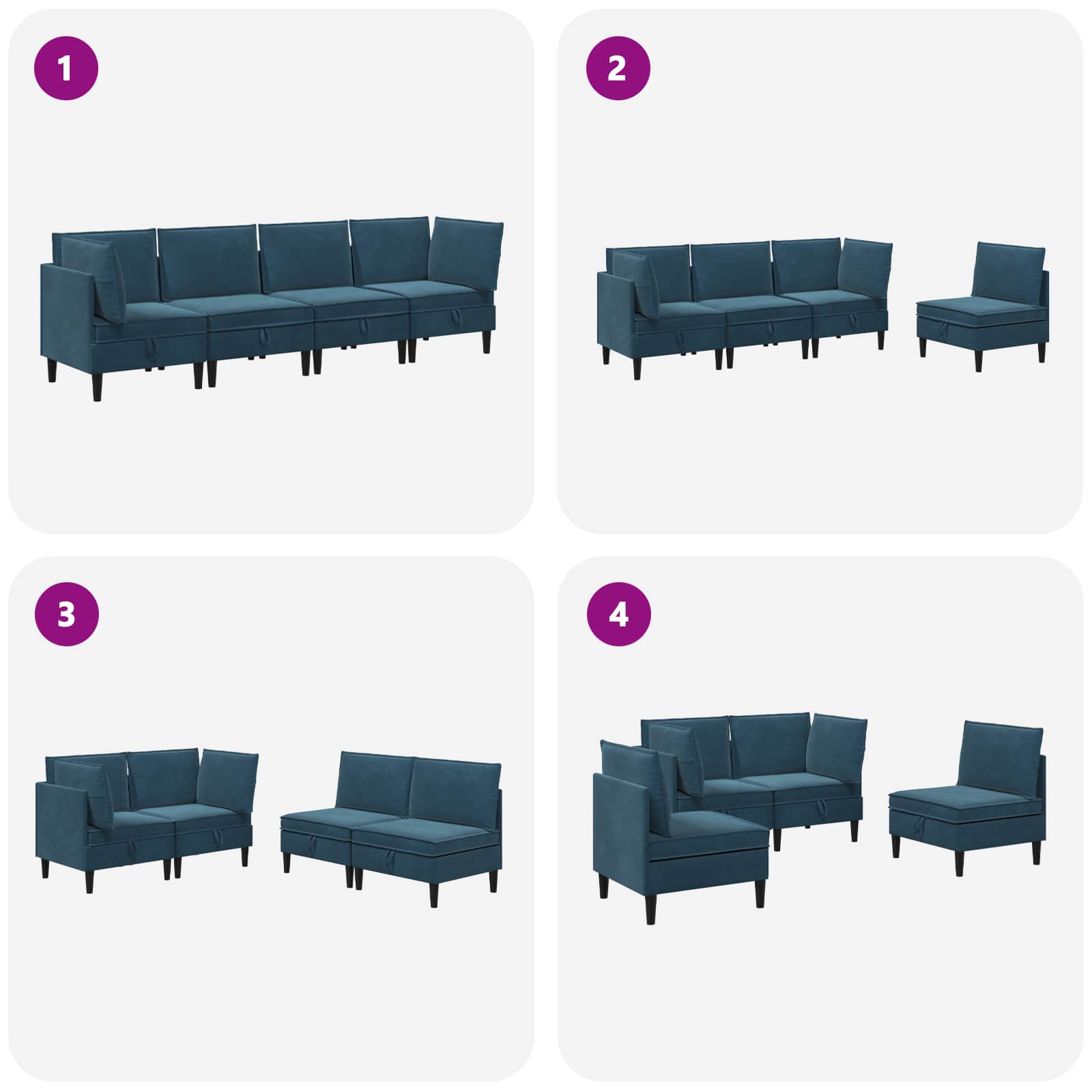 Set namještaja za dnevni boravak s jastukom 4 pcs Plava Baršun