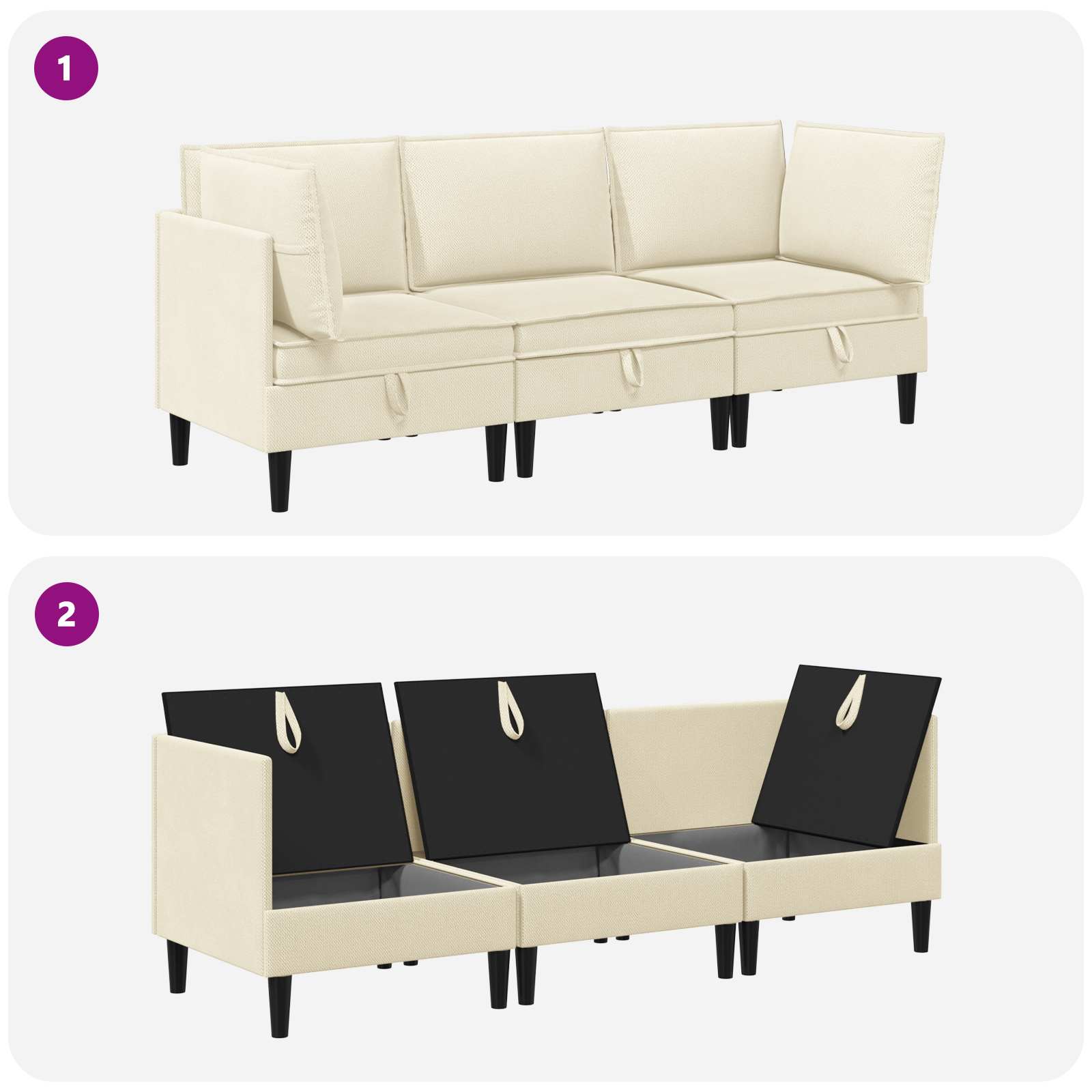 Set namještaja za dnevni boravak 3 pcs Krem Tkanina
