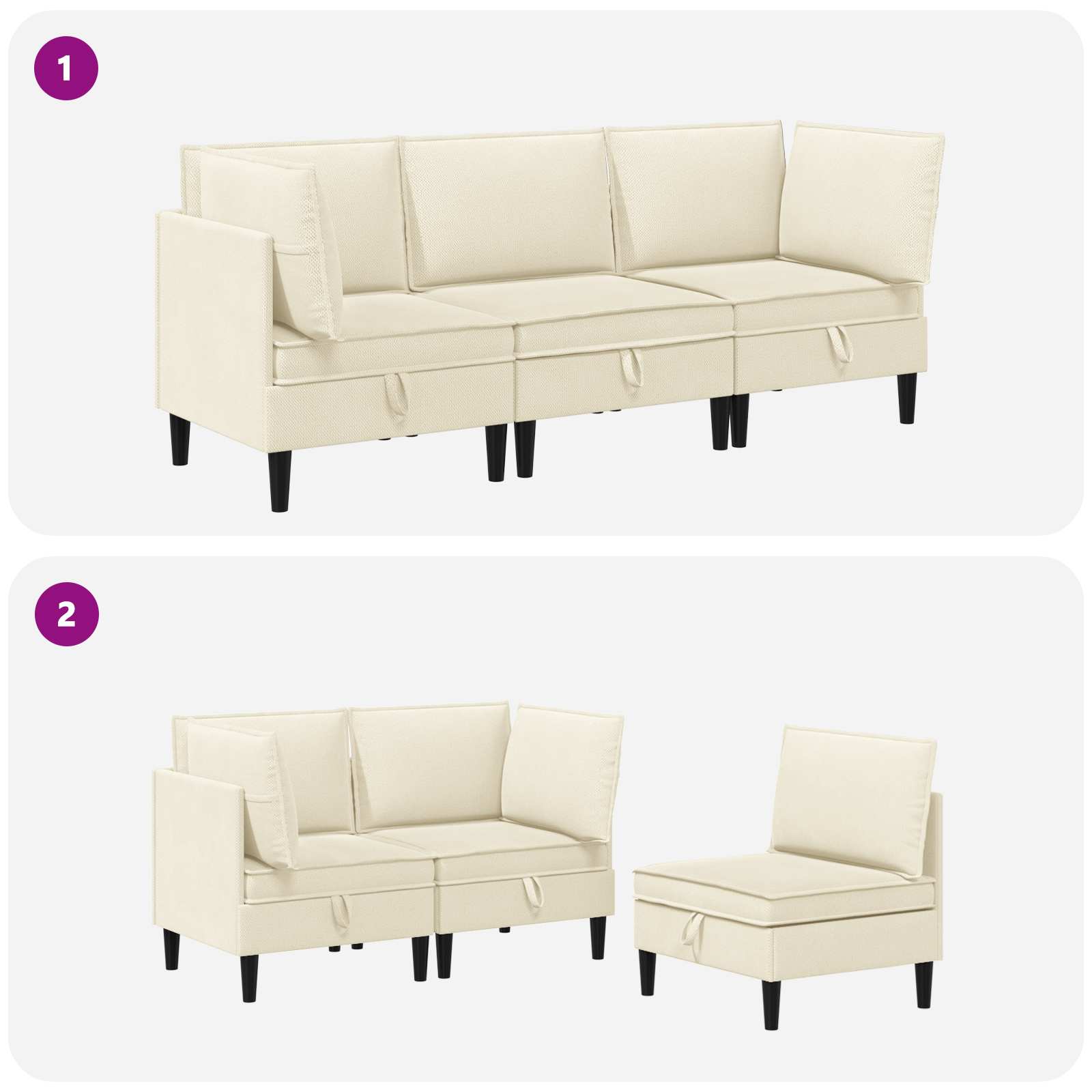 Set namještaja za dnevni boravak 3 pcs Krem Tkanina