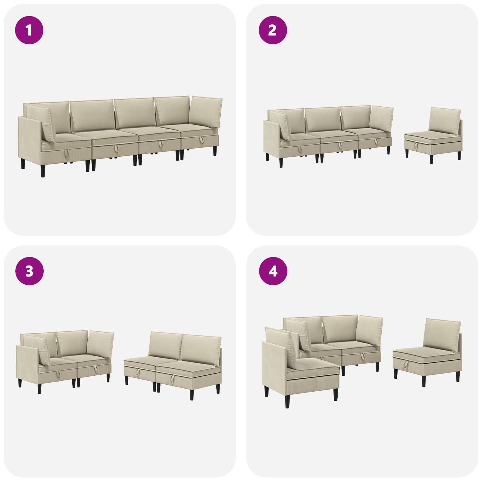 Set namještaja za dnevni boravak 4 pcs Pijesak Tkanina