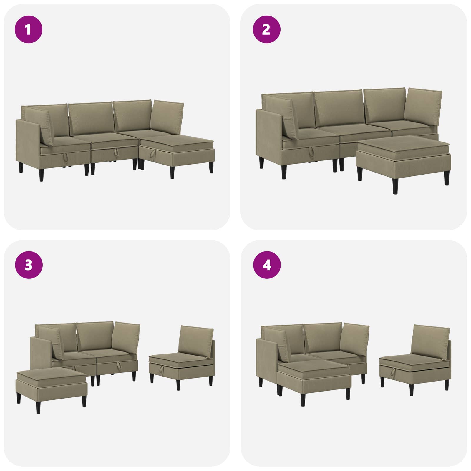 Set namještaja za dnevni boravak 4 pcs Kaki Tkanina