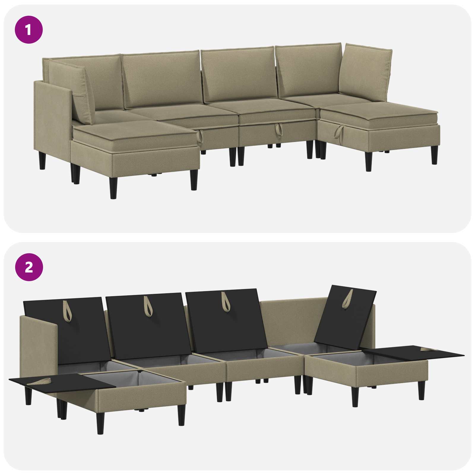 Set namještaja za dnevni boravak 6 pcs Kaki Tkanina