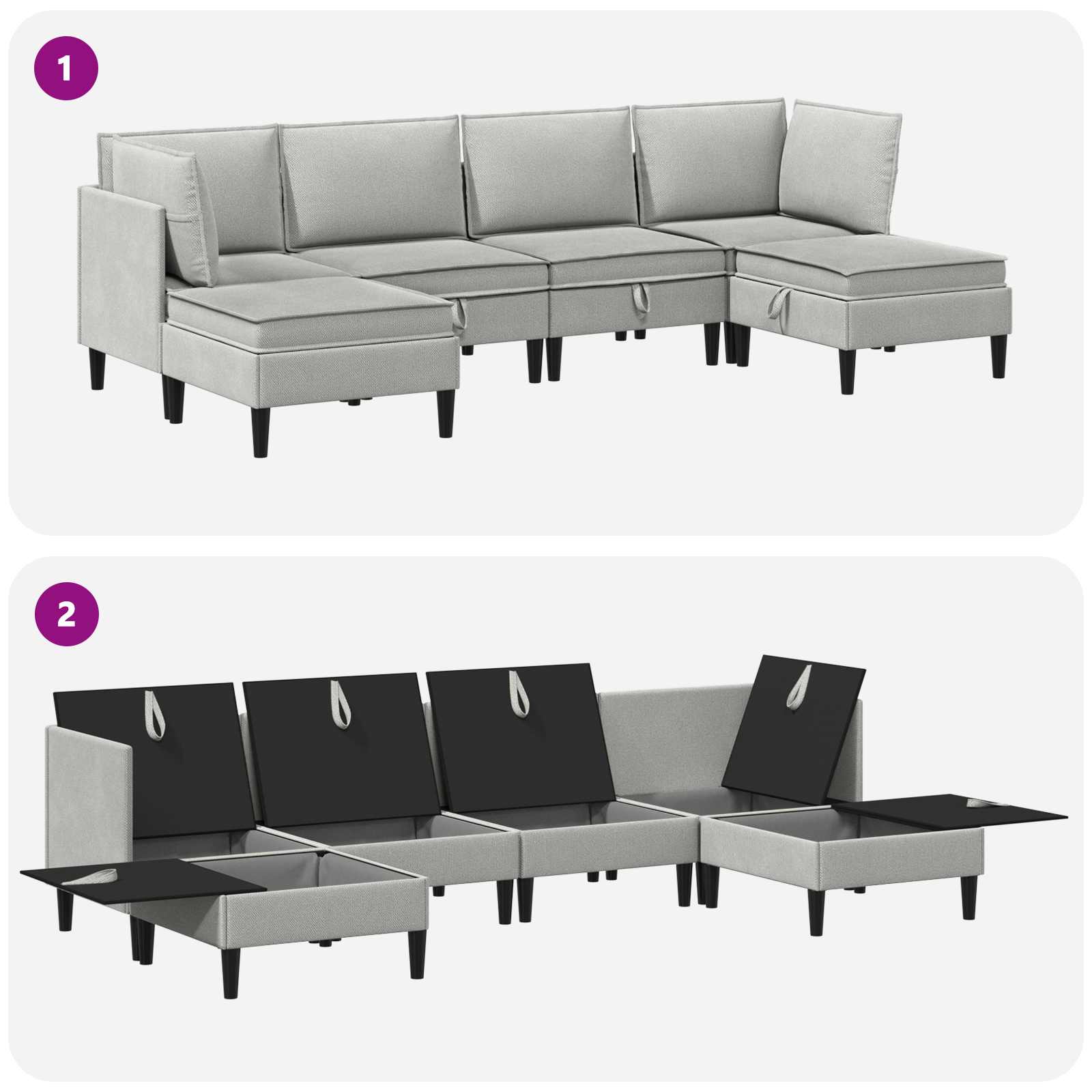 Set namještaja za dnevni boravak 6 pcs Svjetlosiva Tkanina