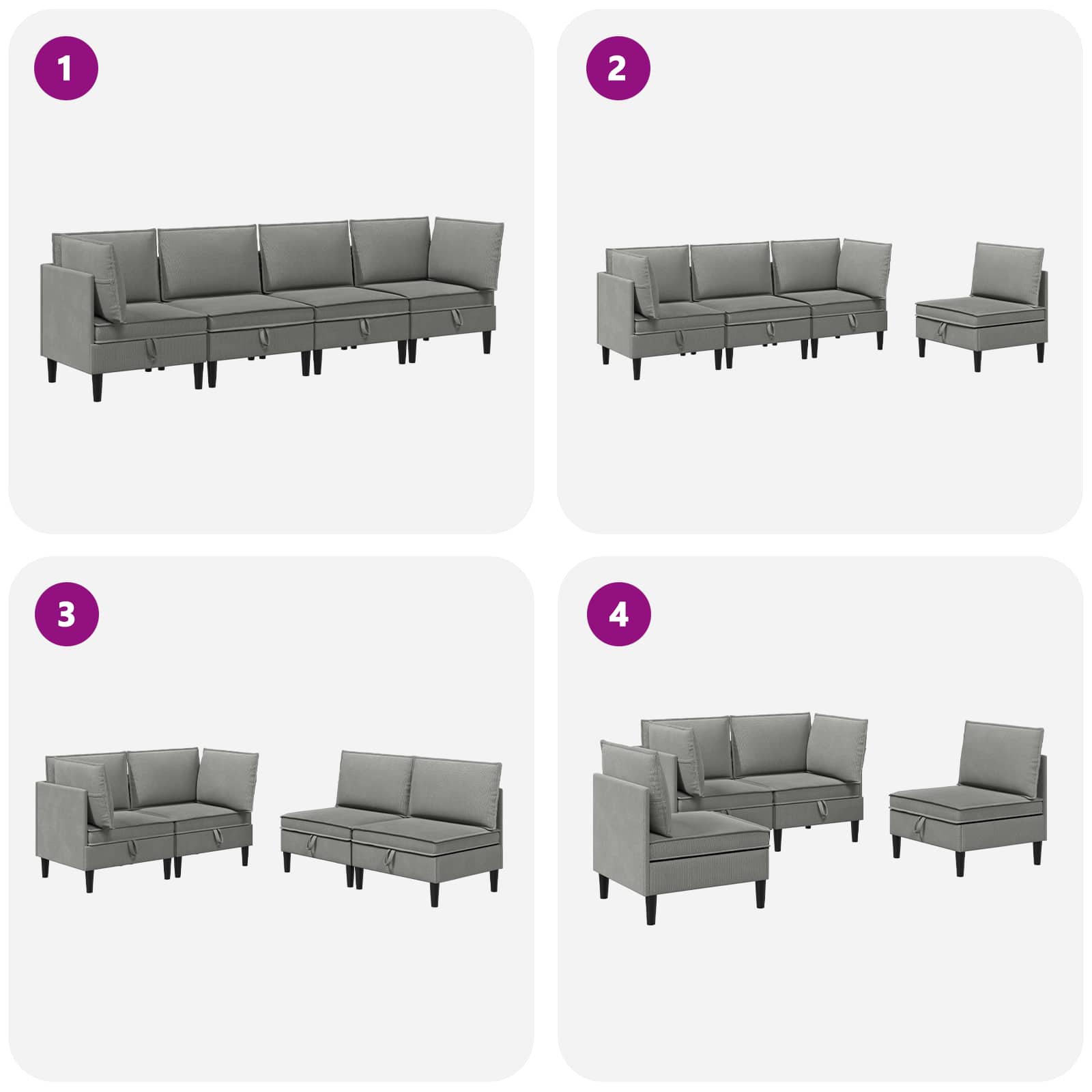 Set namještaja za dnevni boravak 4 pcs Tamnosiva Tkanina