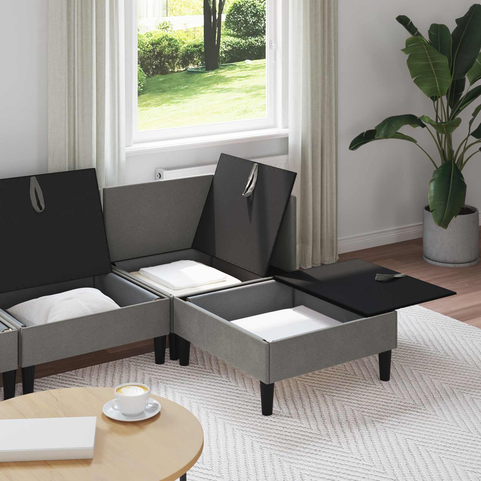 Set namještaja za dnevni boravak 4 pcs Tamnosiva Tkanina