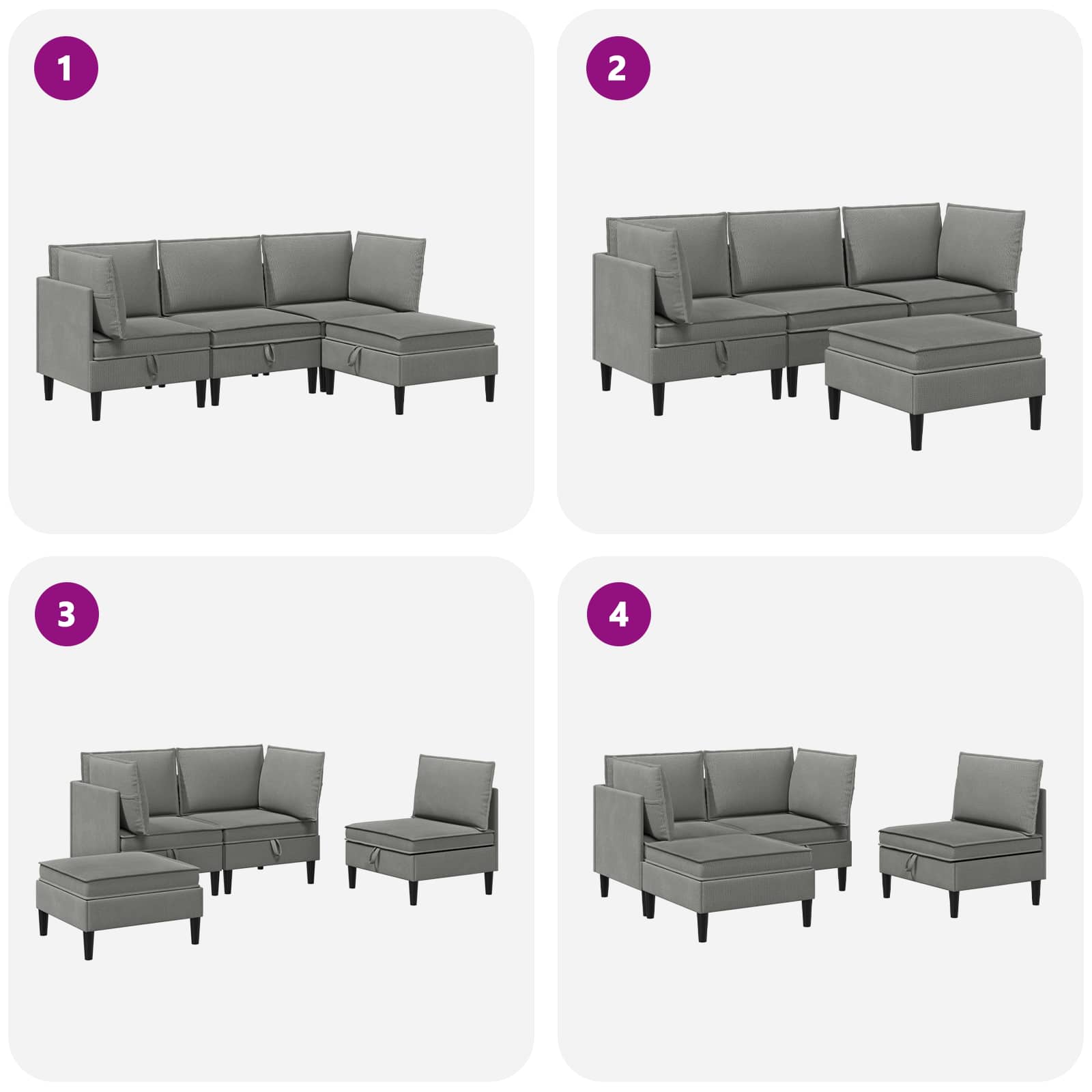Set namještaja za dnevni boravak 4 pcs Tamnosiva Tkanina