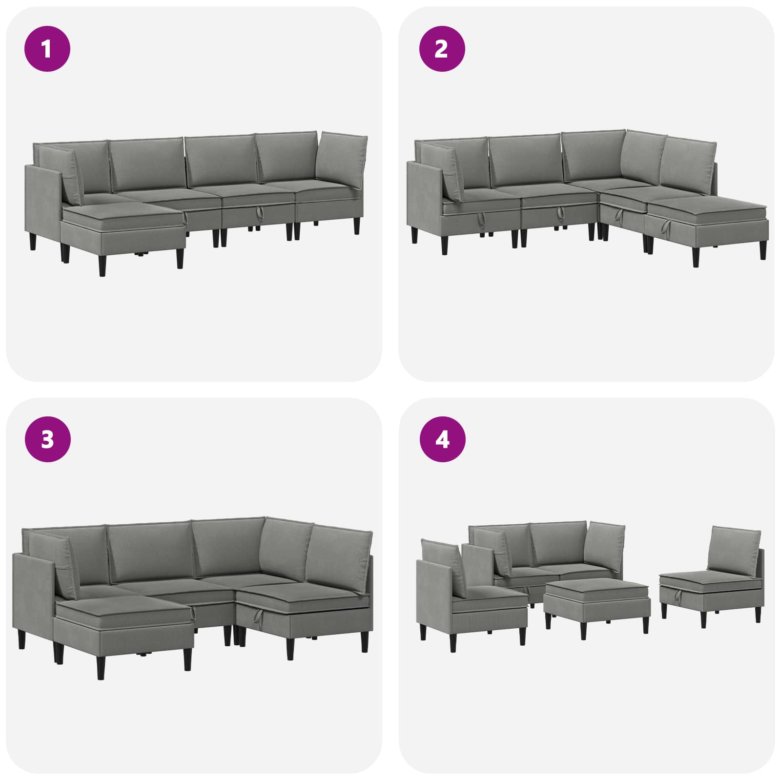 Set namještaja za dnevni boravak 5 pcs Tamnosiva Tkanina