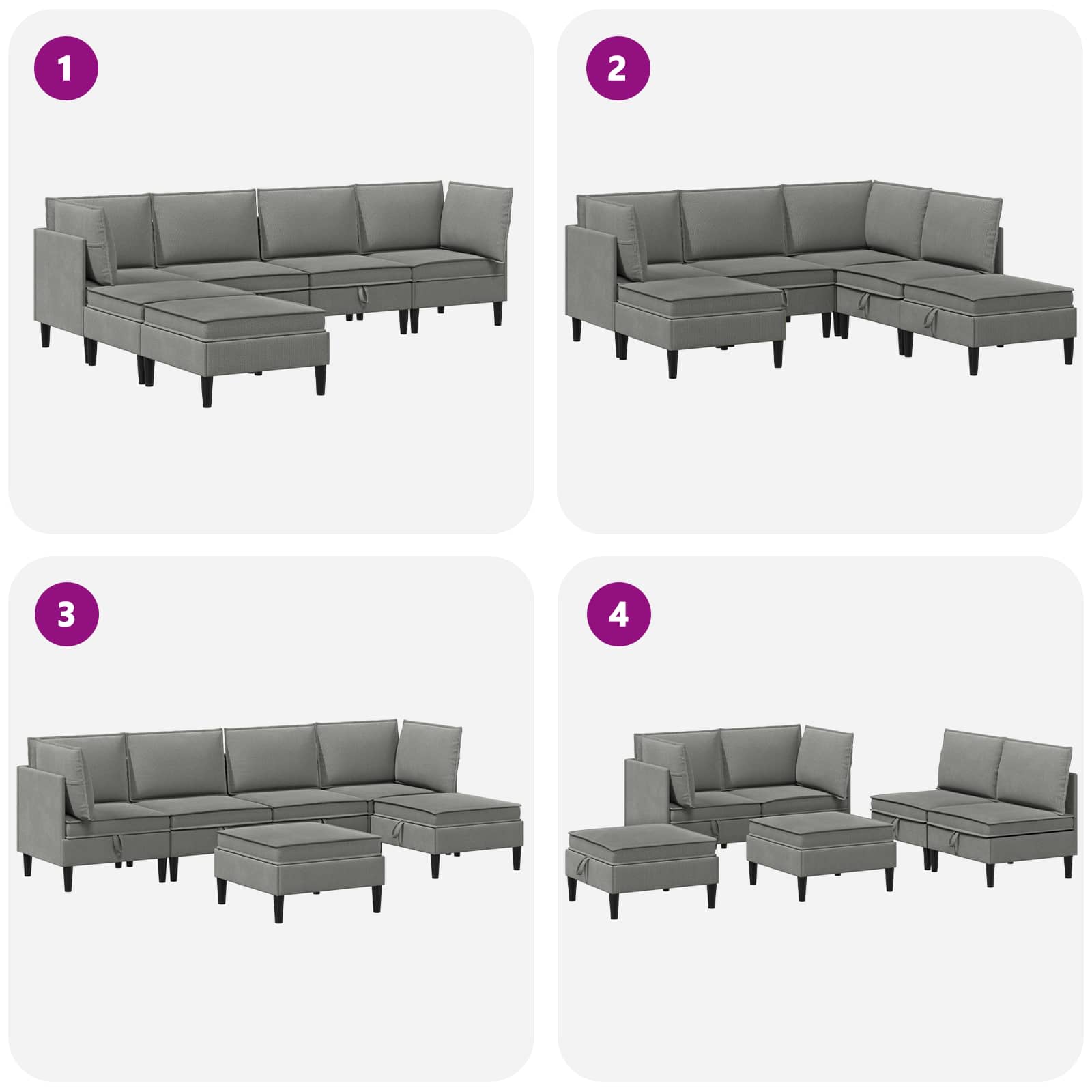 Set namještaja za dnevni boravak 6 pcs Tamnosiva Tkanina