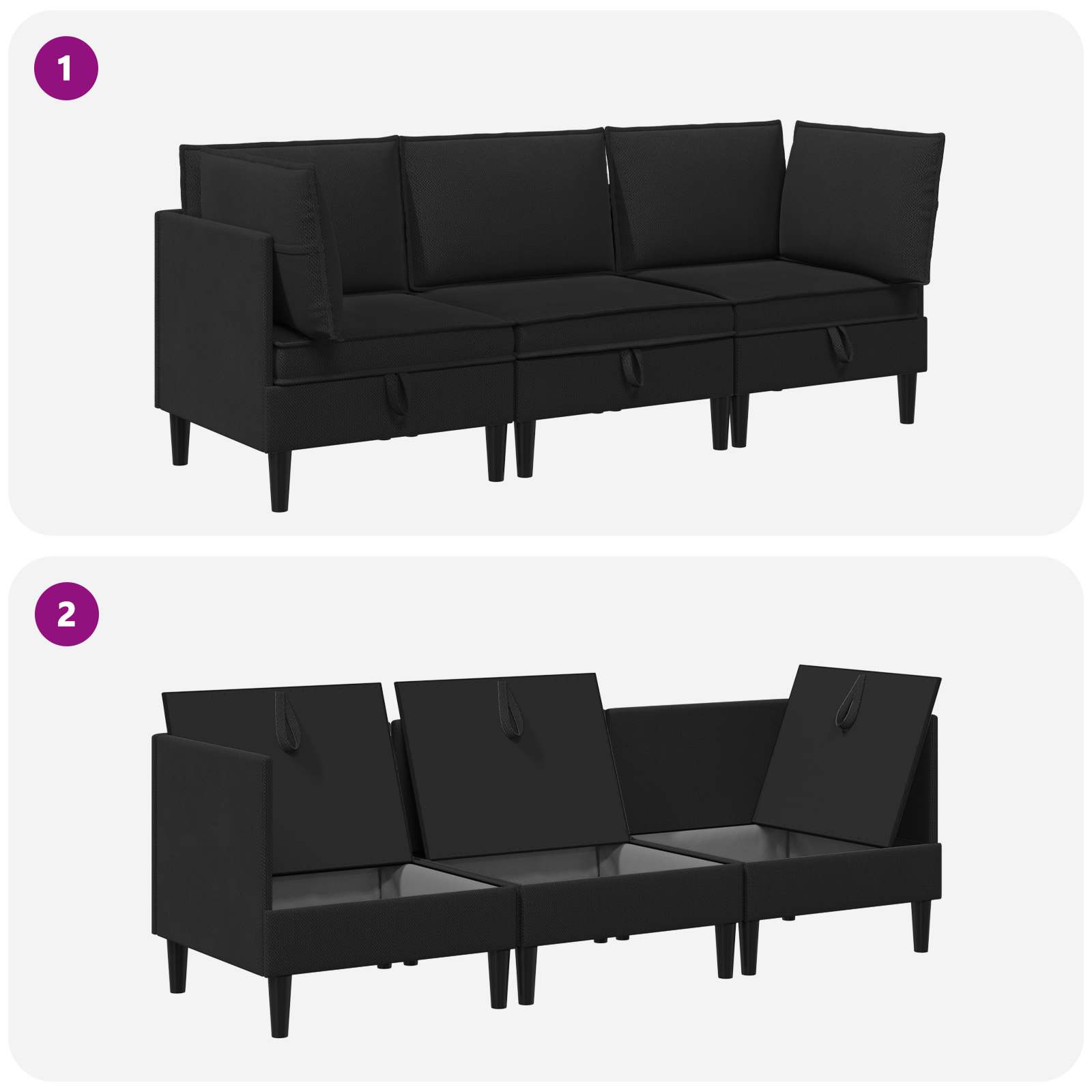 Set namještaja za dnevni boravak 3 pcs Crna Tkanina