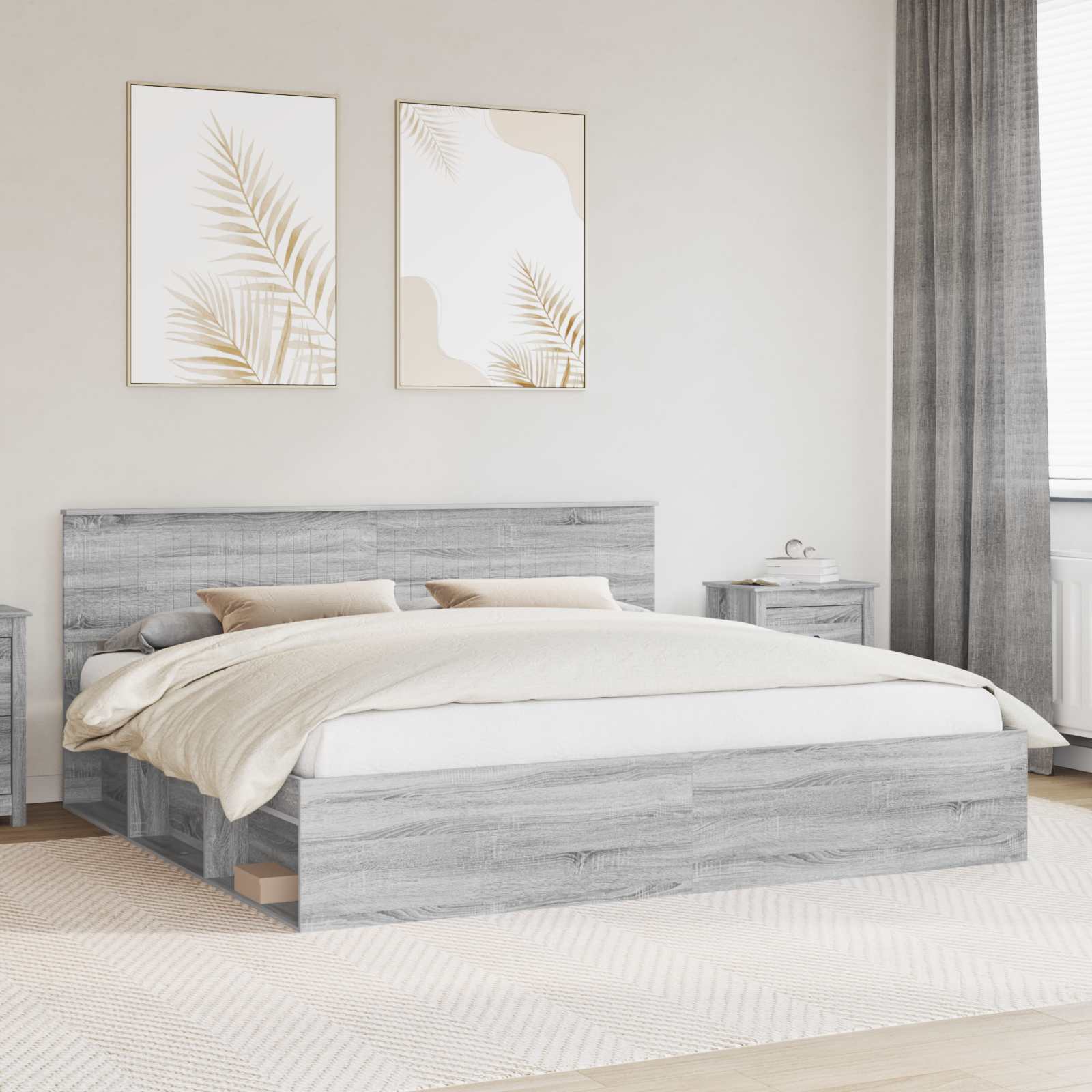 Krevetna konstrukcija s uzglavljem Siva Sonoma 200 x 200 cm