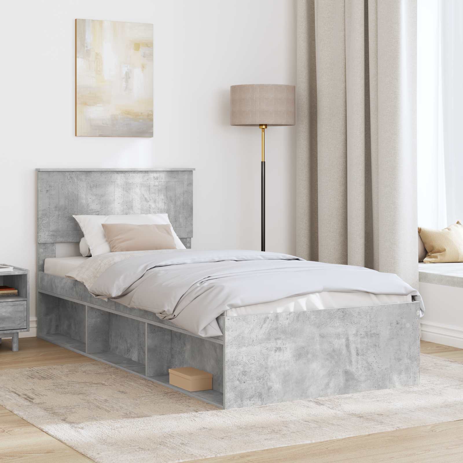 Krevetna konstrukcija s uzglavljem Betonska siva 90 x 190 cm