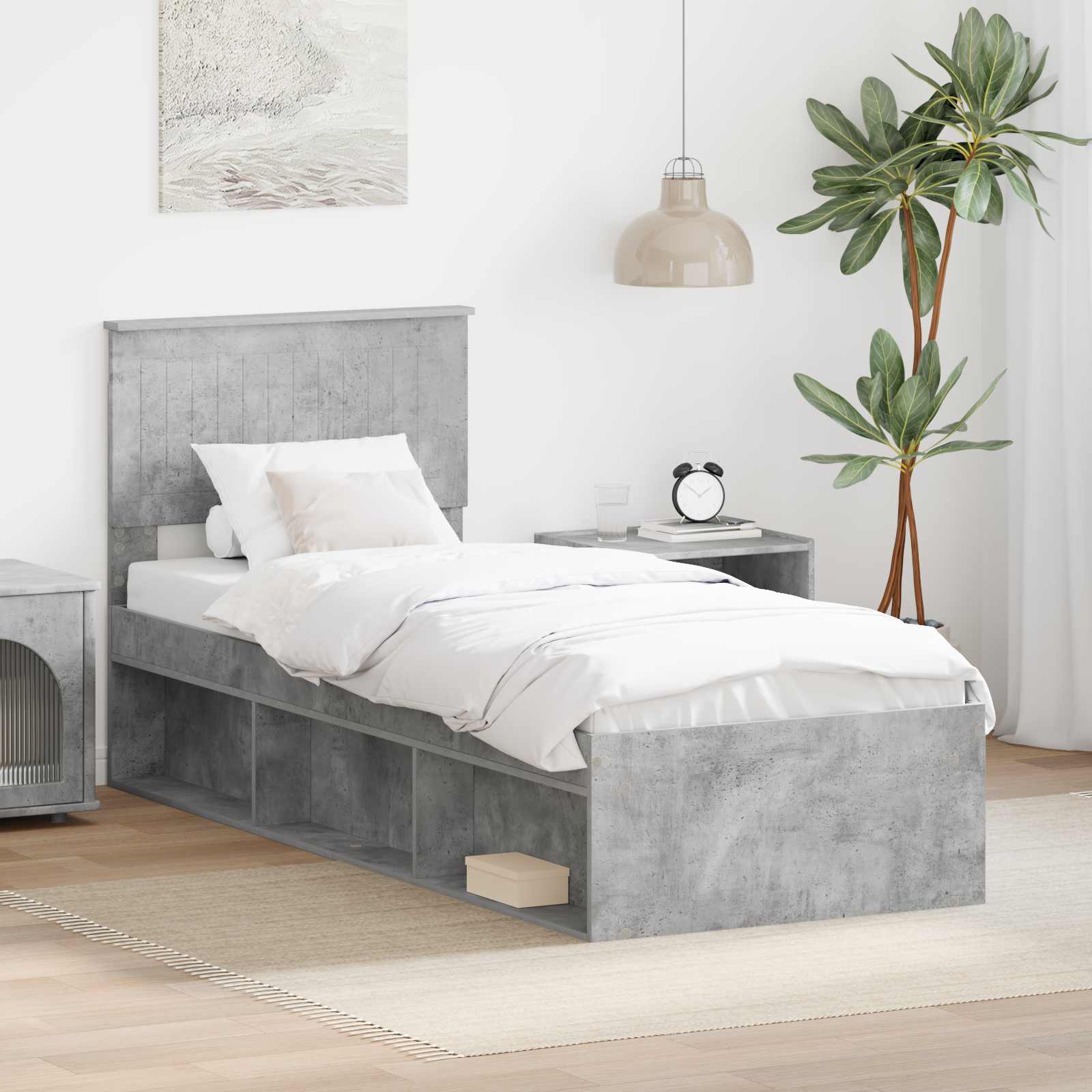 Krevetna konstrukcija s uzglavljem Betonska siva 75 x 190 cm