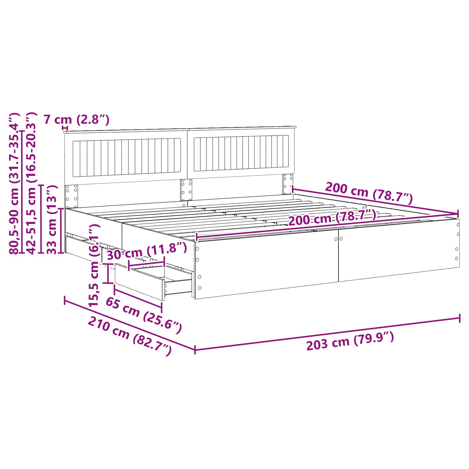 Krevetna konstrukcija Crna 200 x 200 cm Inženjersko Drvo