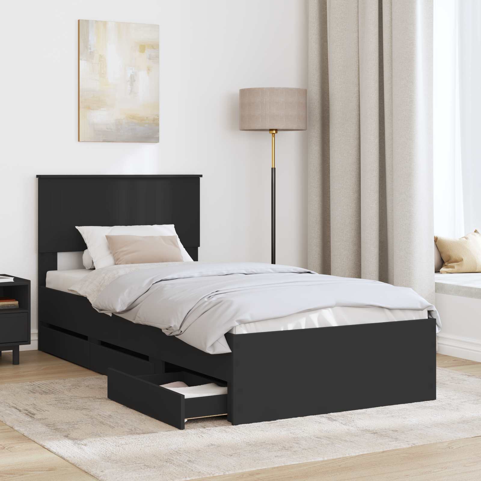 Krevetna konstrukcija Crna 90 x 200 cm Inženjersko Drvo
