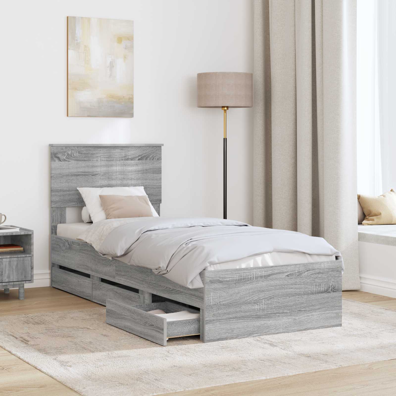 Krevetna konstrukcija Siva Sonoma 75 x 190 cm Inženjersko Drvo